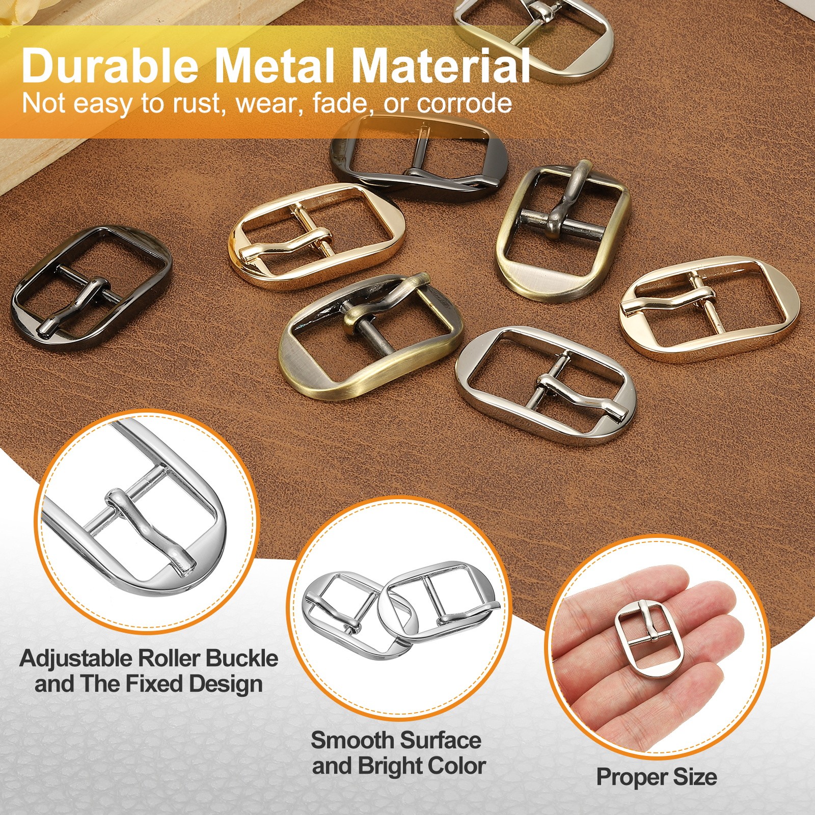 6 Pcs 0.6 Inch Single Prong Buckles Oval Center Bar Buckles, Silver Tone