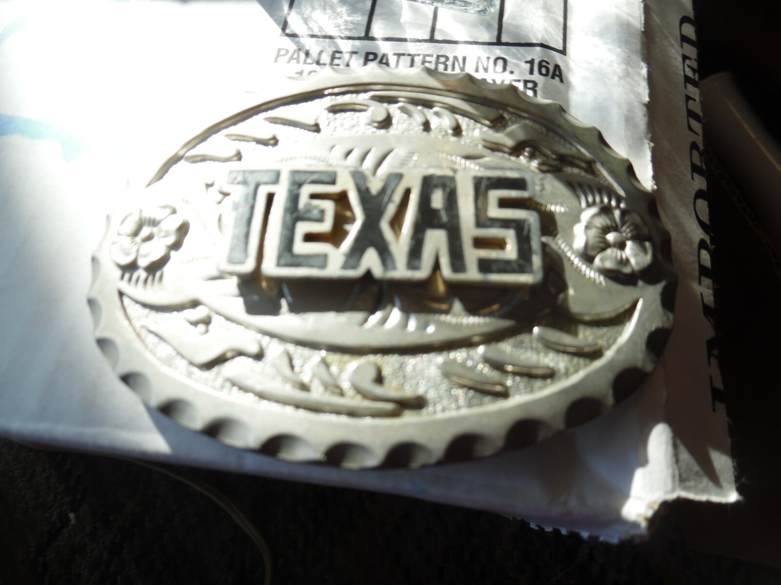 Silver & black Texas belt buckle 4&Prime; x 3&Prime;