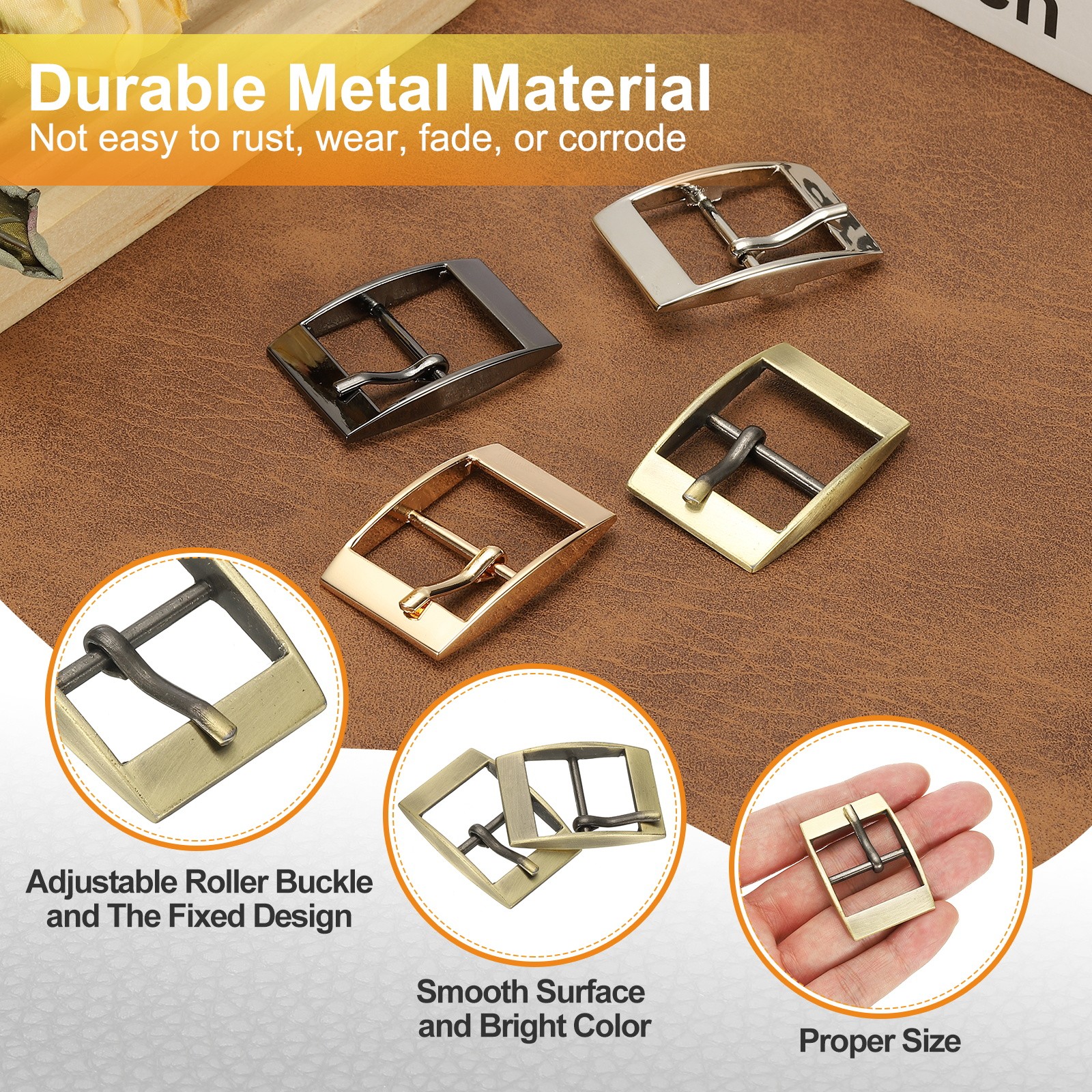 6 Pcs 1 Inch Single Prong Buckles Square Center Bar Buckles, Bronze