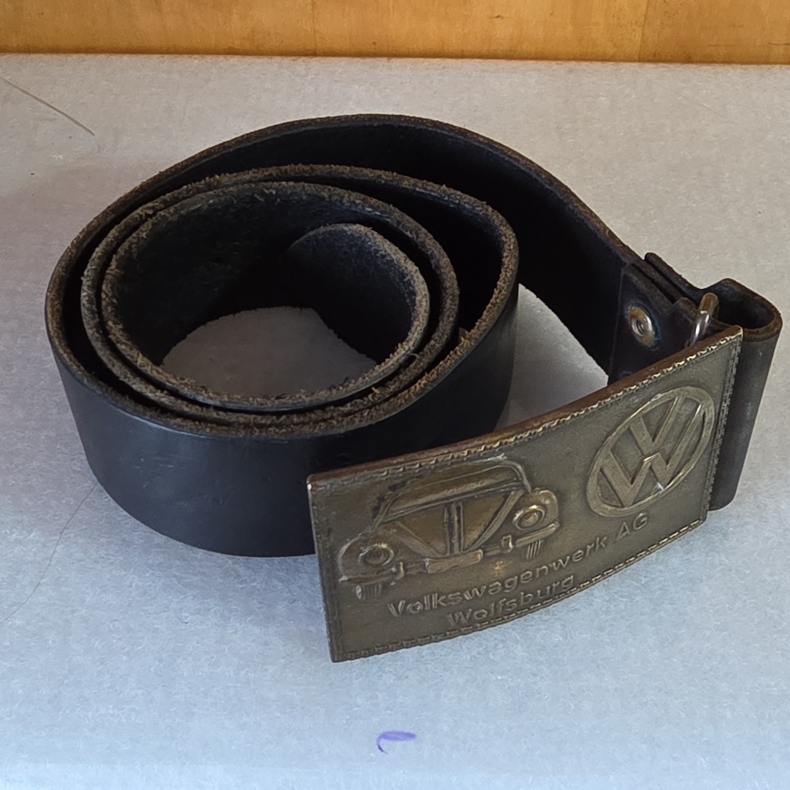 Volkswagen Bronze Metal Clip Belt Buckle w/ VW Logo, Fits 2 in Belt