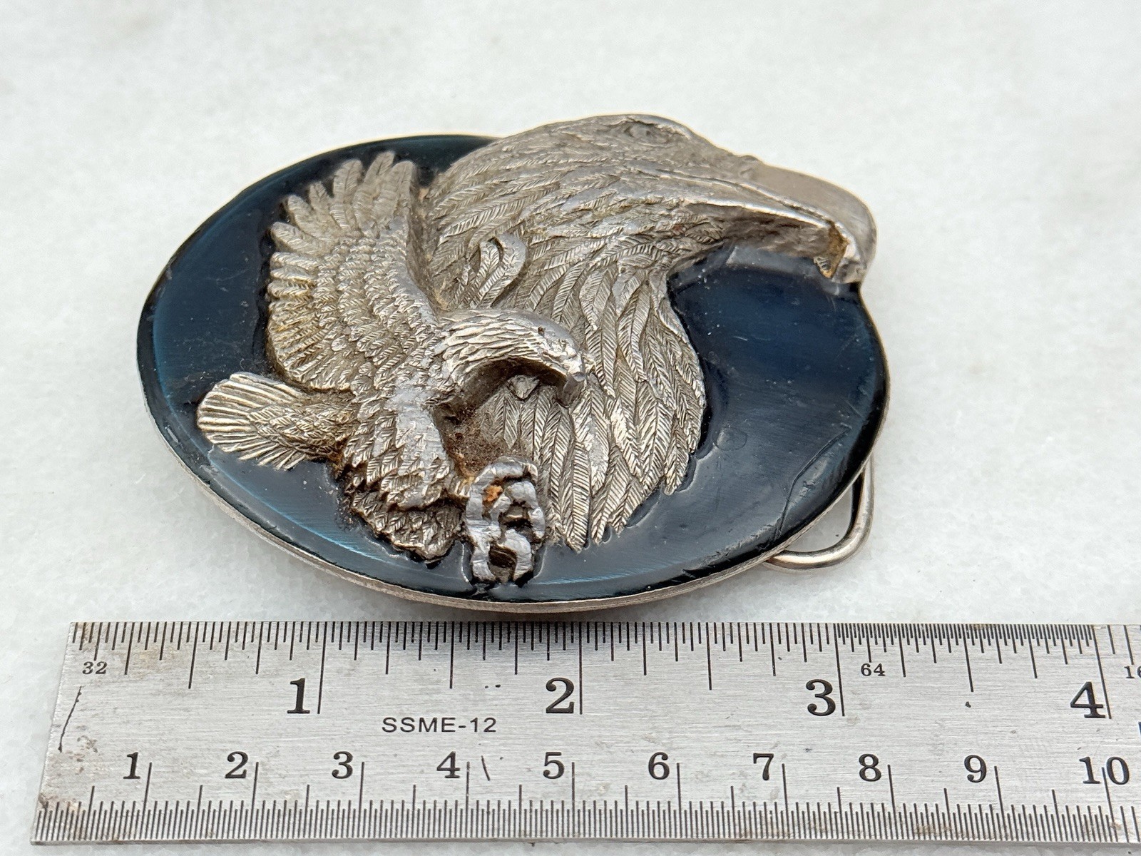 Flying Eagle Belt Buckle Eagle Head 3-D Blue Enamel Ltd Ed 1990 Siskiyou Rare