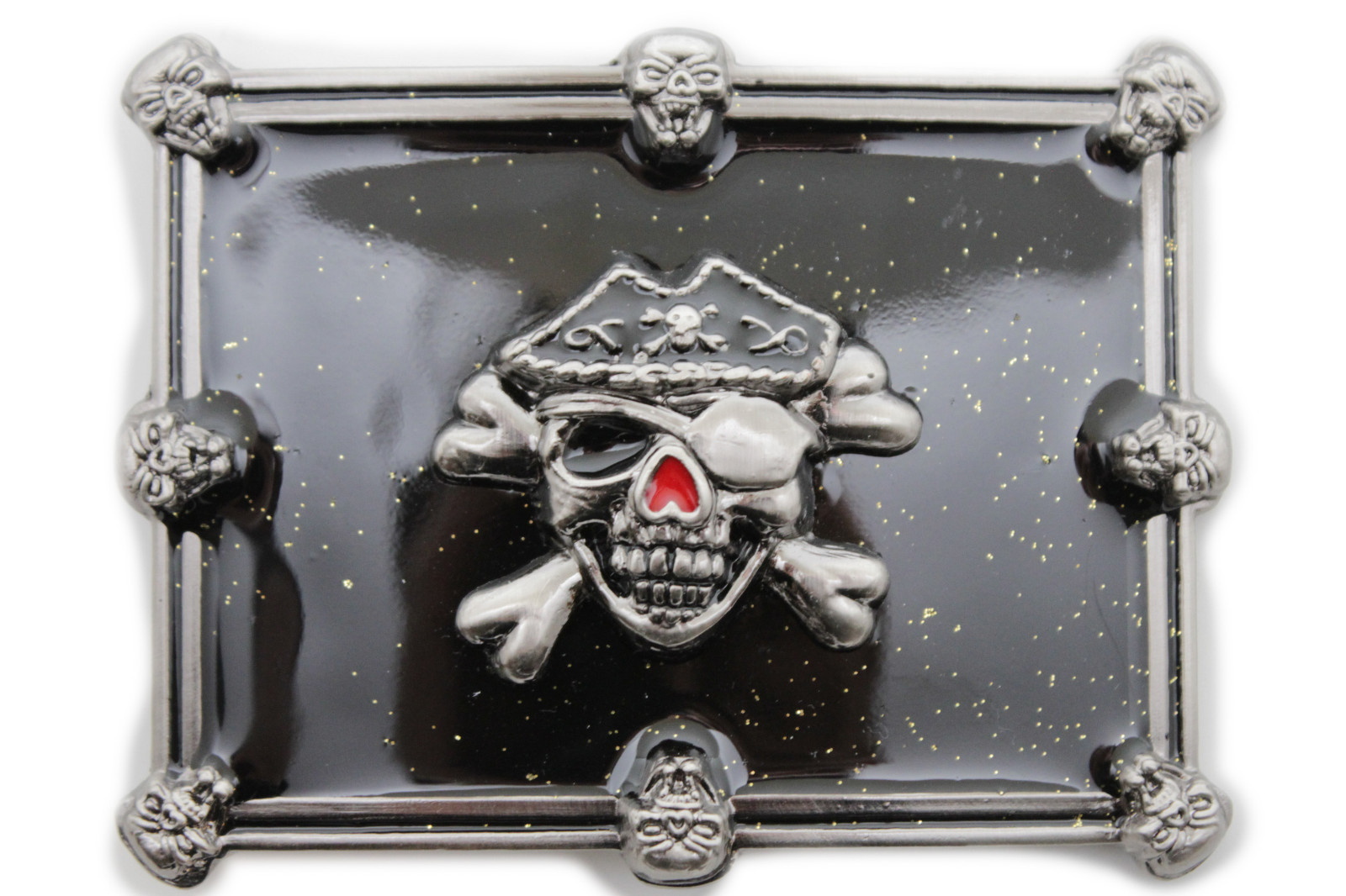 Men Women Fashion Buckle Silver Skull Skeleton Black Pirate Gothic Bones Square