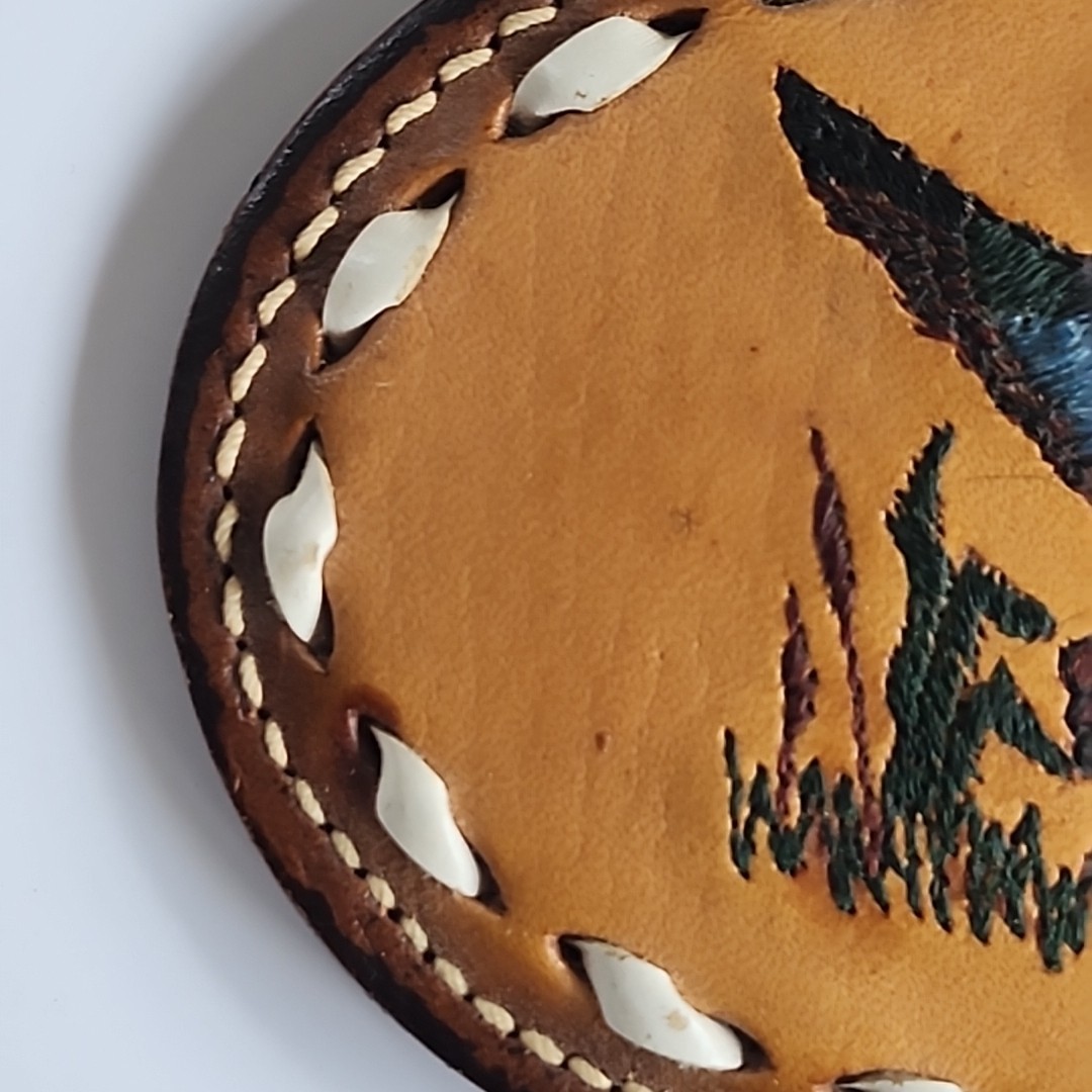 Vtg. Leather Belt Buckle with Mallard Duck [39]