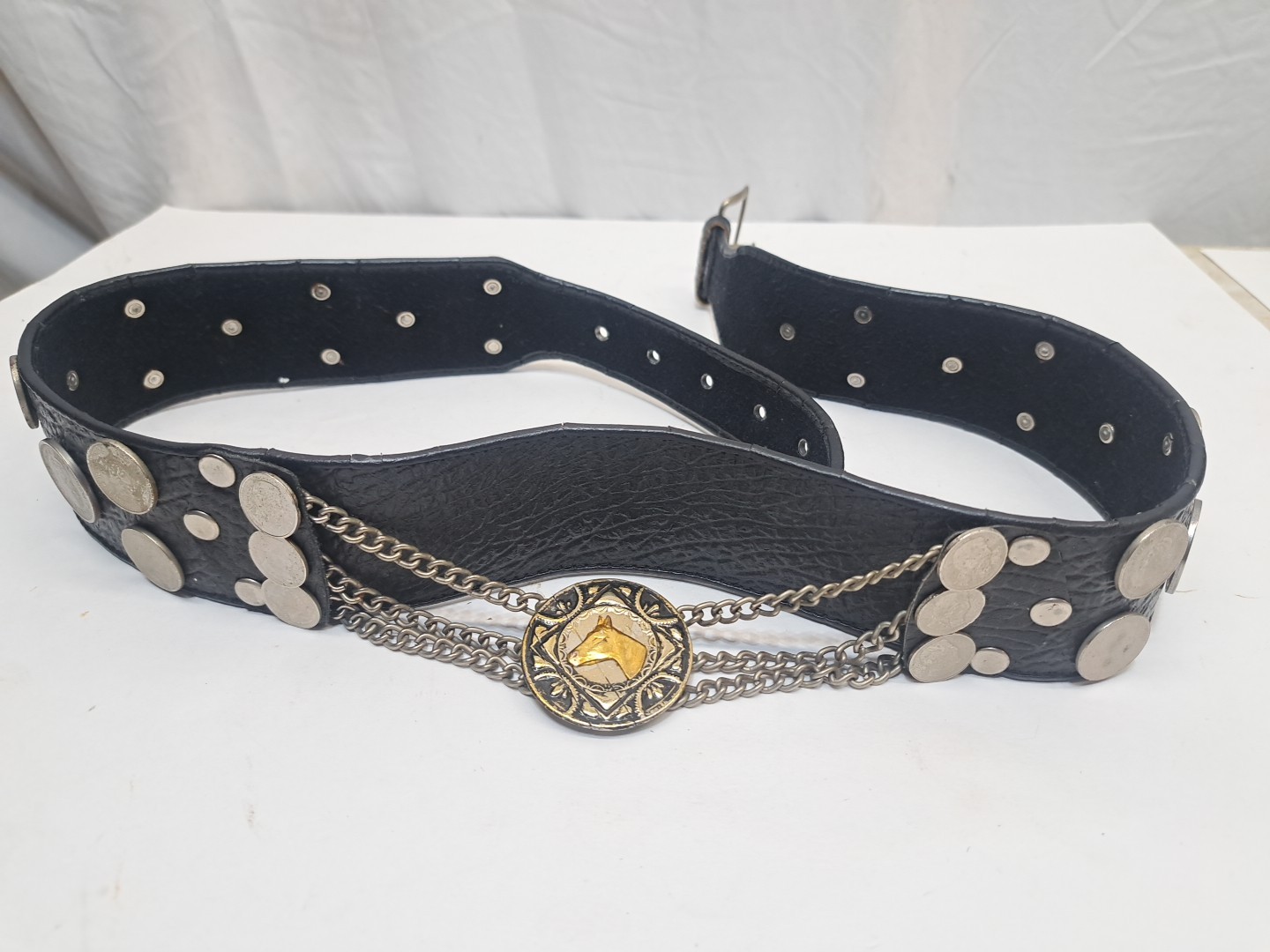 VTG ARGENTINIAN GAUCHO COWBOY MOTORCYCLE KIDNEY LEATHER HORSE COIN BELT 34-38 In