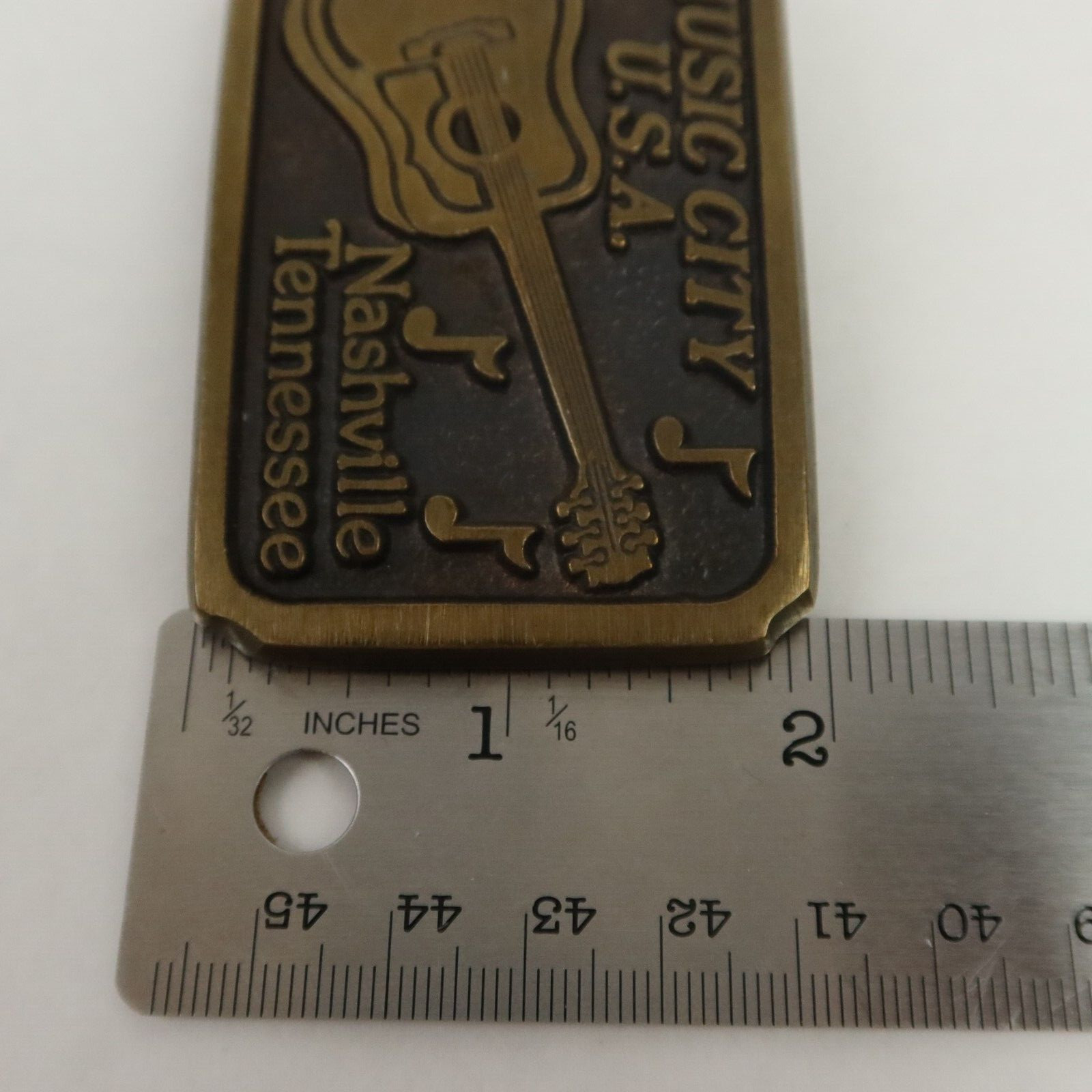 Vintage Nashville Tennessee Music City USA Belt Buckle Guitar Music Notes Brass