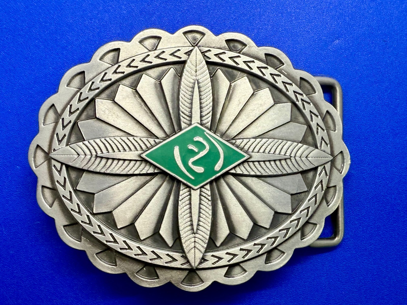 Southwestern Native Indian Tribal Art Style Green Colored Center Belt Buckle