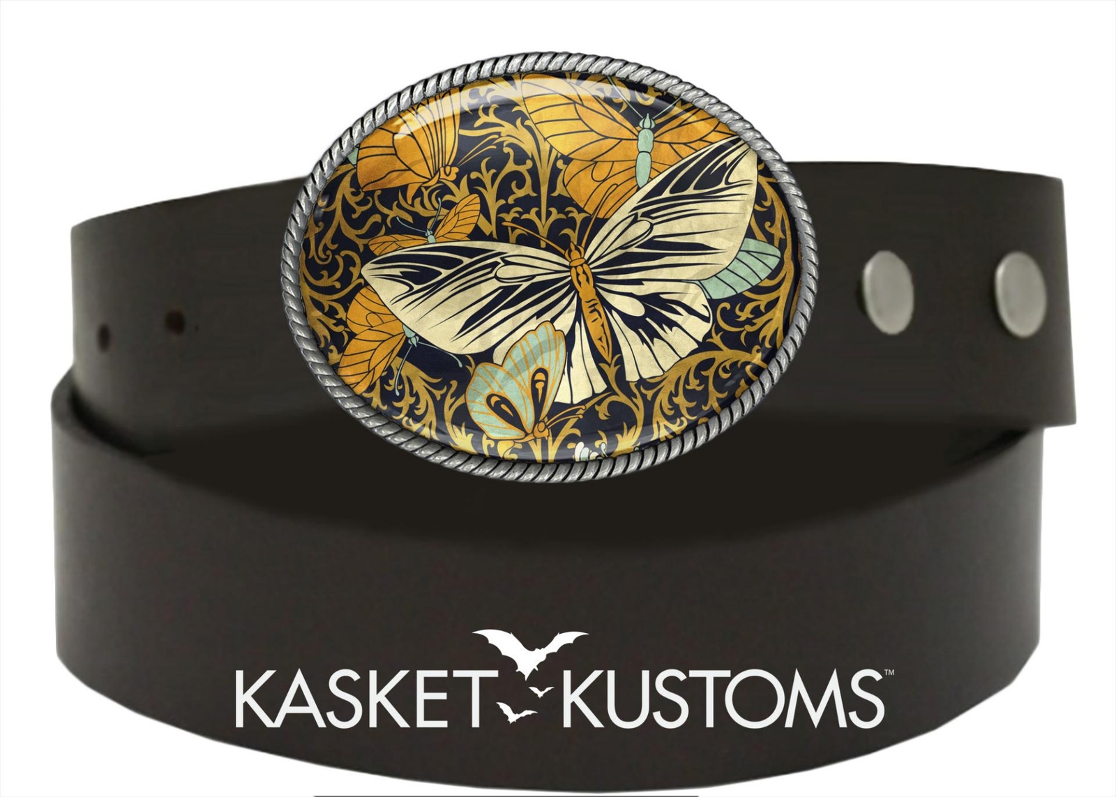 Butterfly Belt Buckle – Vintage Nature Pattern Artwork Oval Buckle – 912
