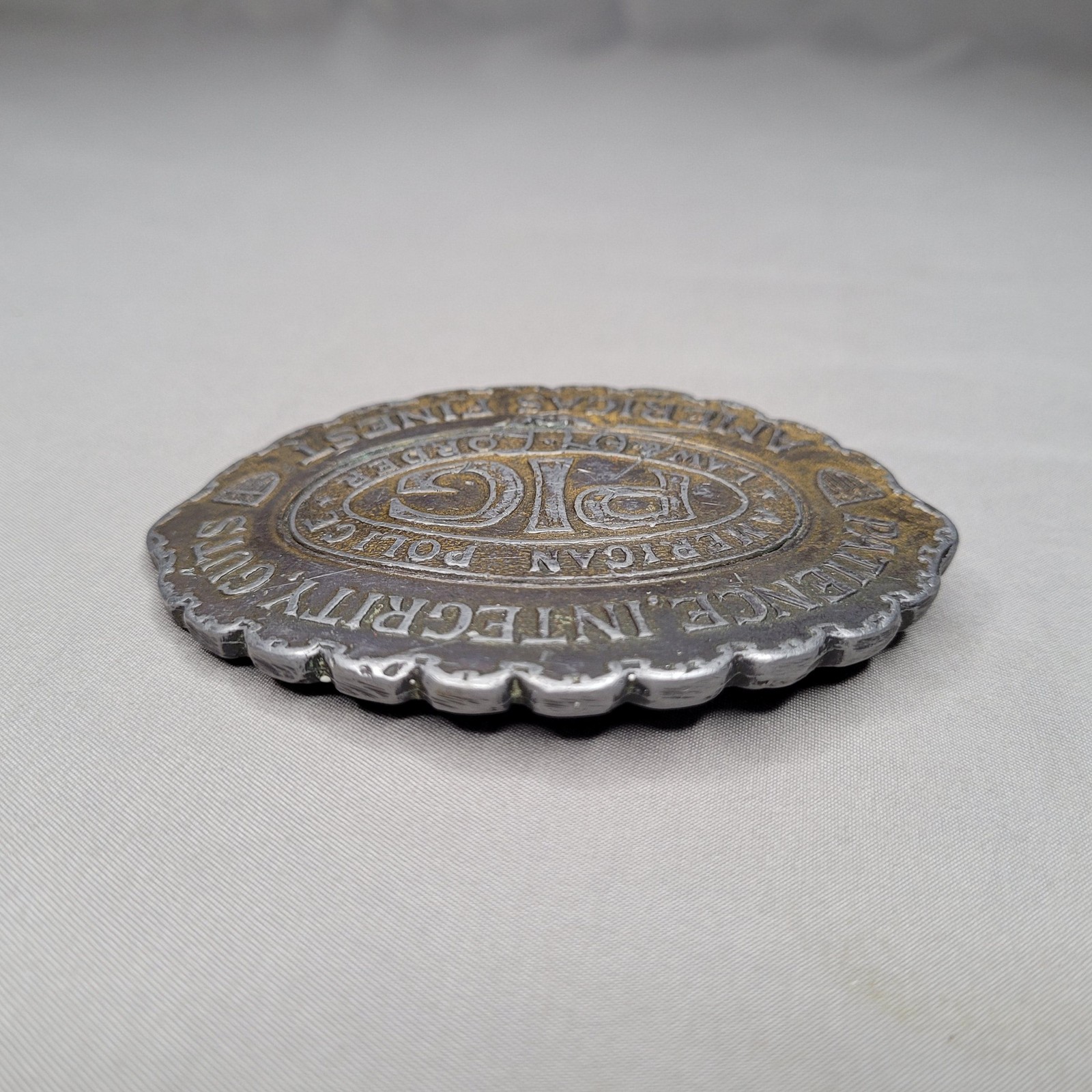 Vintage PIG American Police Belt Buckle Mens One Size Silver Law Order Oval