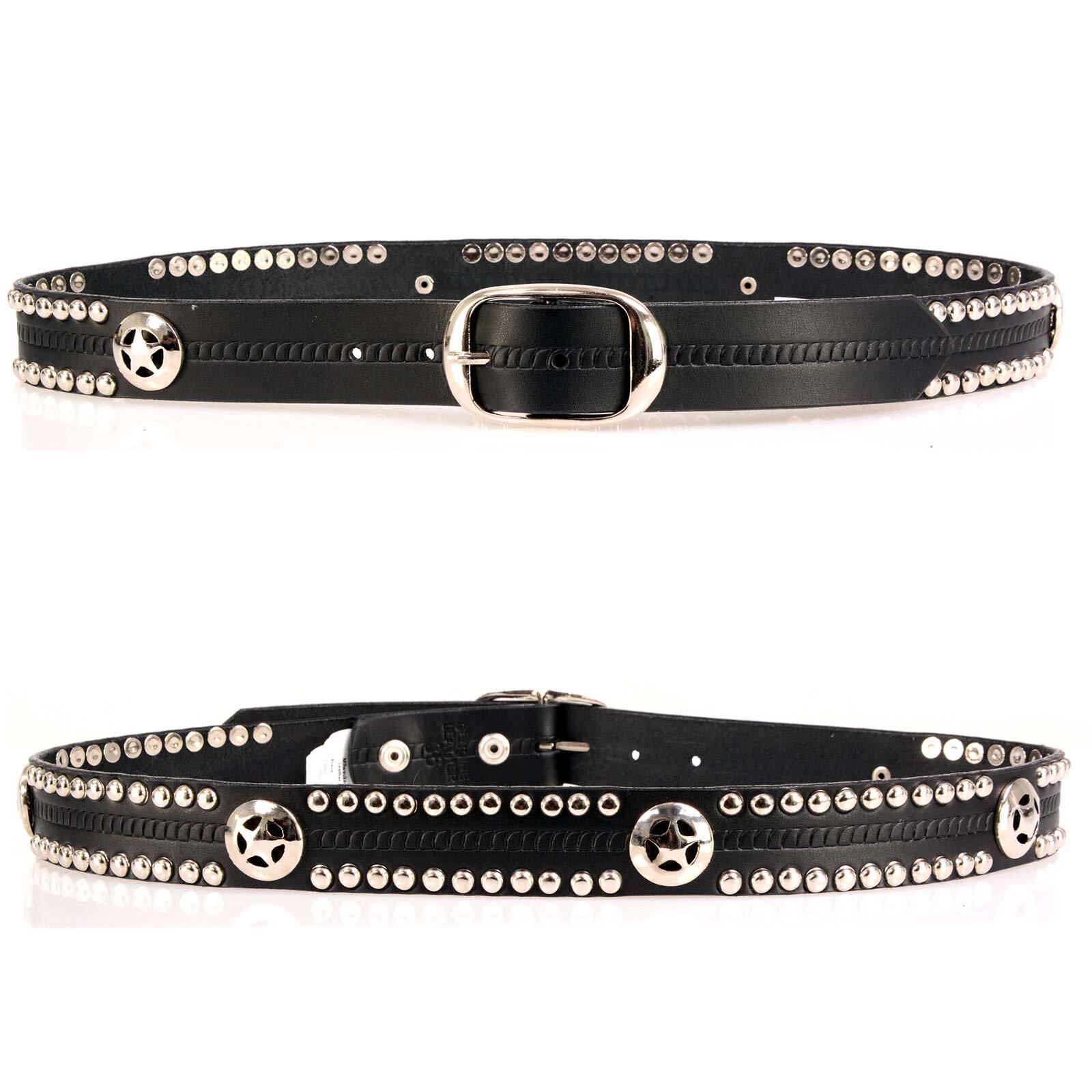 Milwaukee Leather MP7131 Mens Chrome Studded & Star Emblem Leather Belt w/Buckle