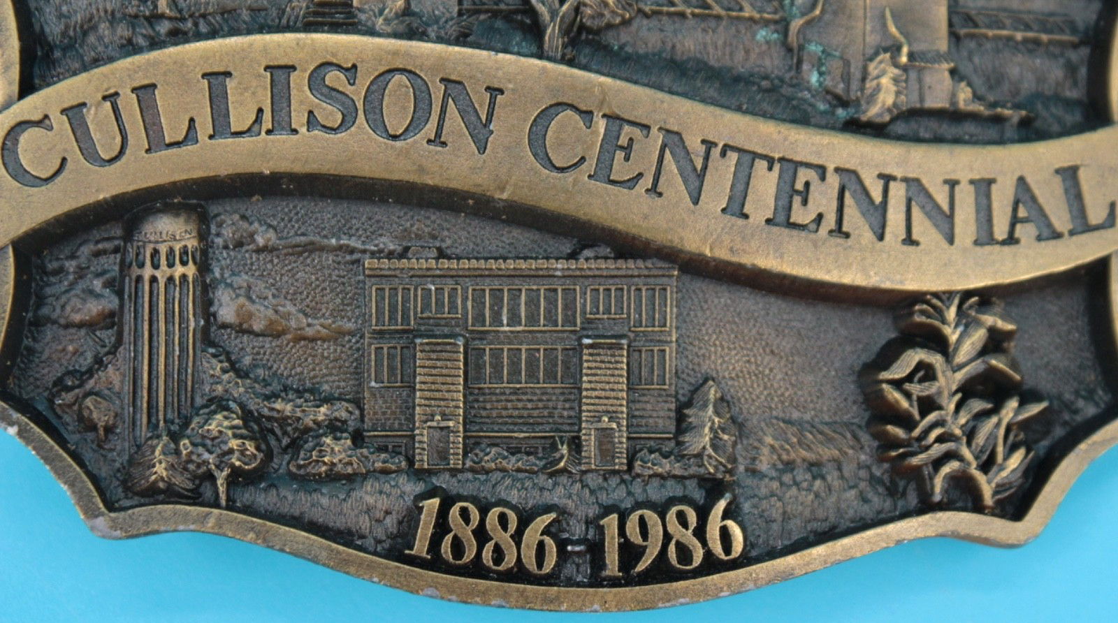 VTG 80s Cullison Kansas Centennial 1986 Western Commemorative Belt Buckle