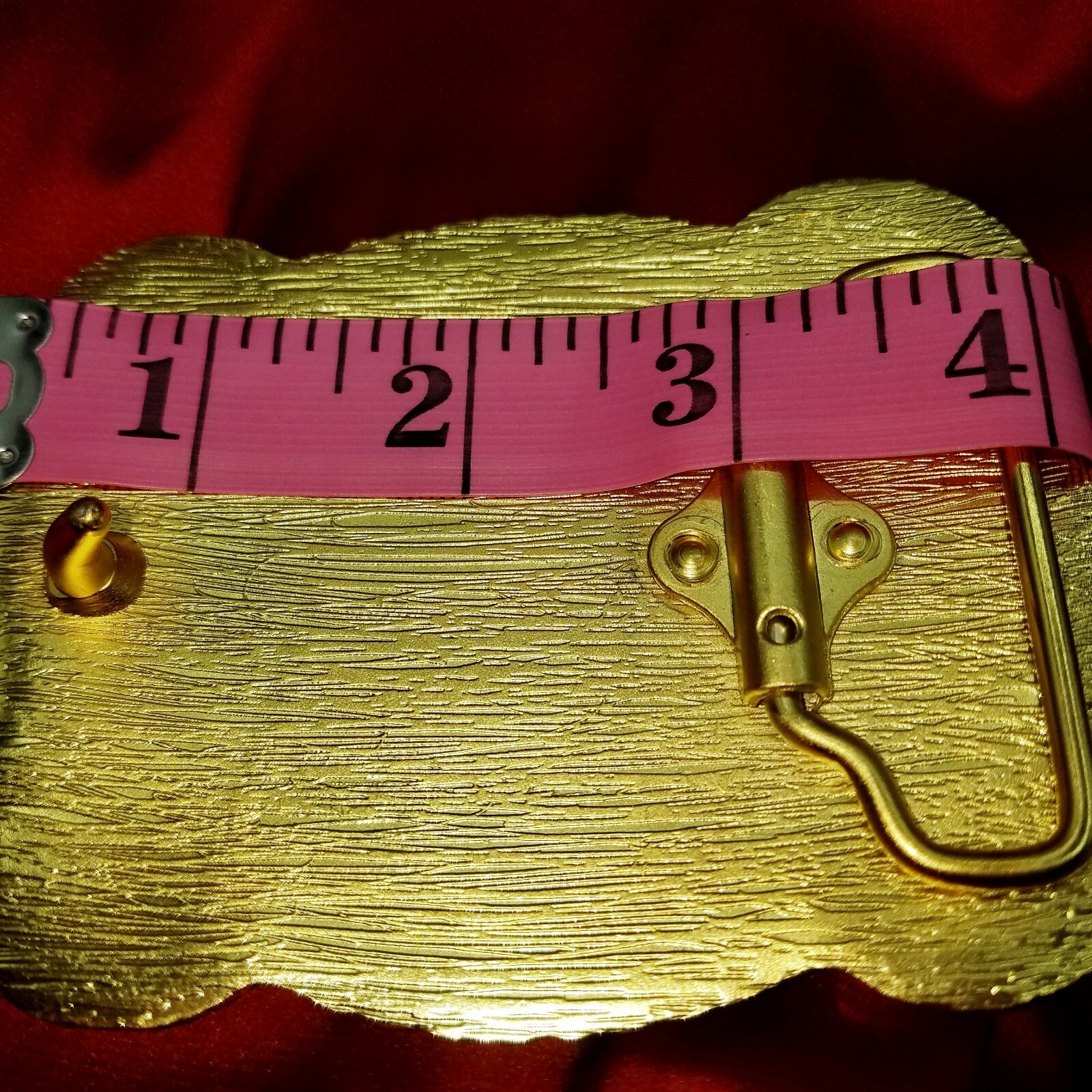 Western belt buckle 3.5 X 4 inches gold red for 2&Prime; belt zinc alloy bling
