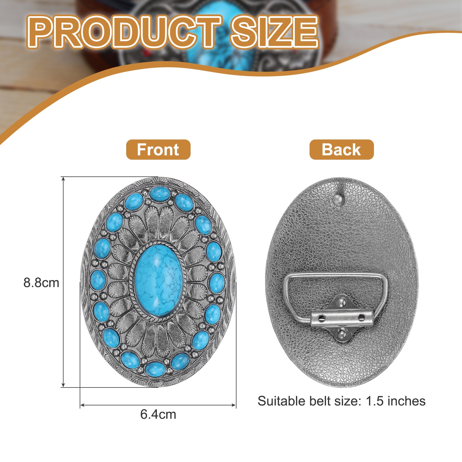 Western Belt Buckle for Men, Big Turquoise Belt Buckle for Cowboy, Blue 1 Pcs