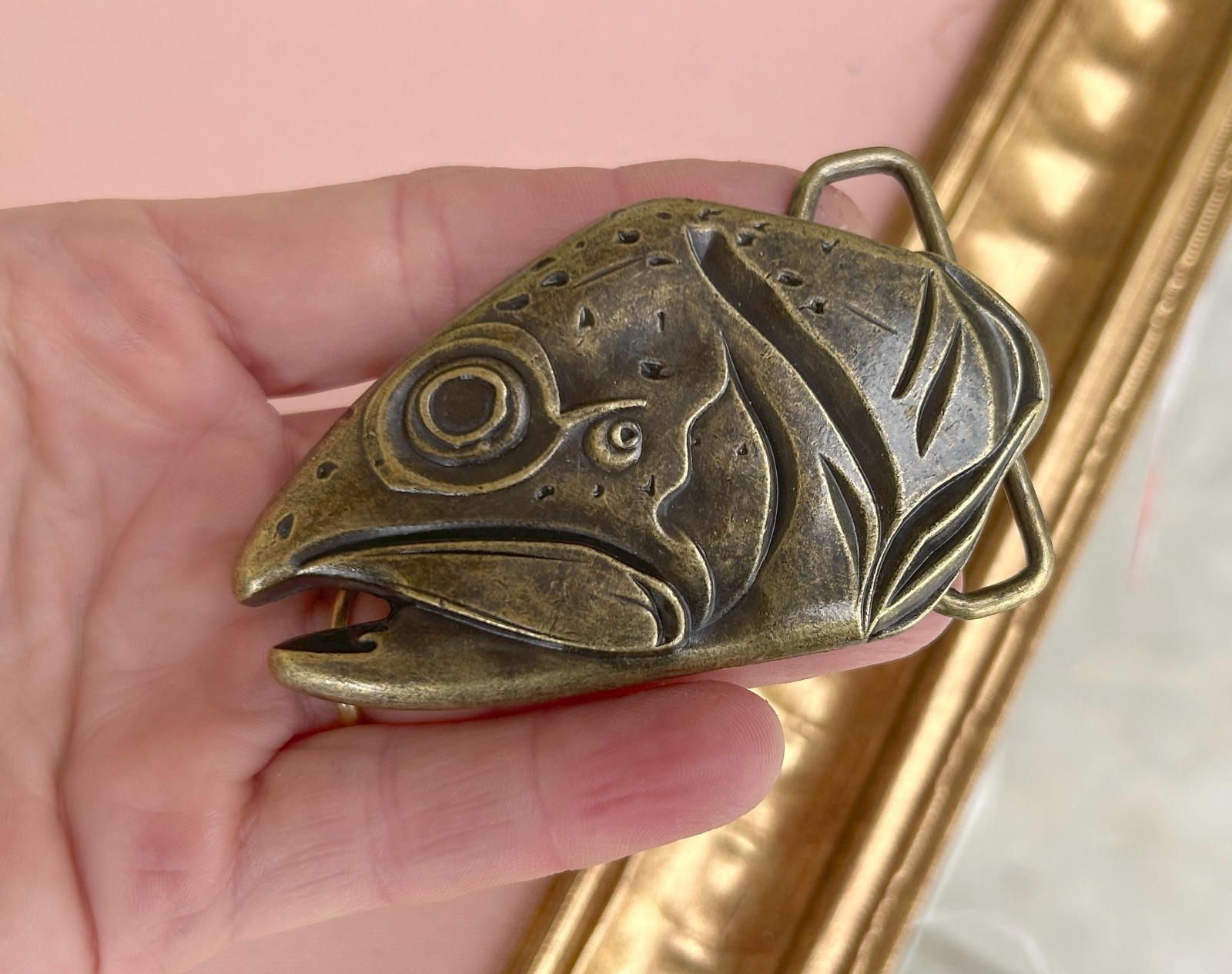 Brass Fish Head Belt Buckle Fisherman Alaska Montana Western Style Gift