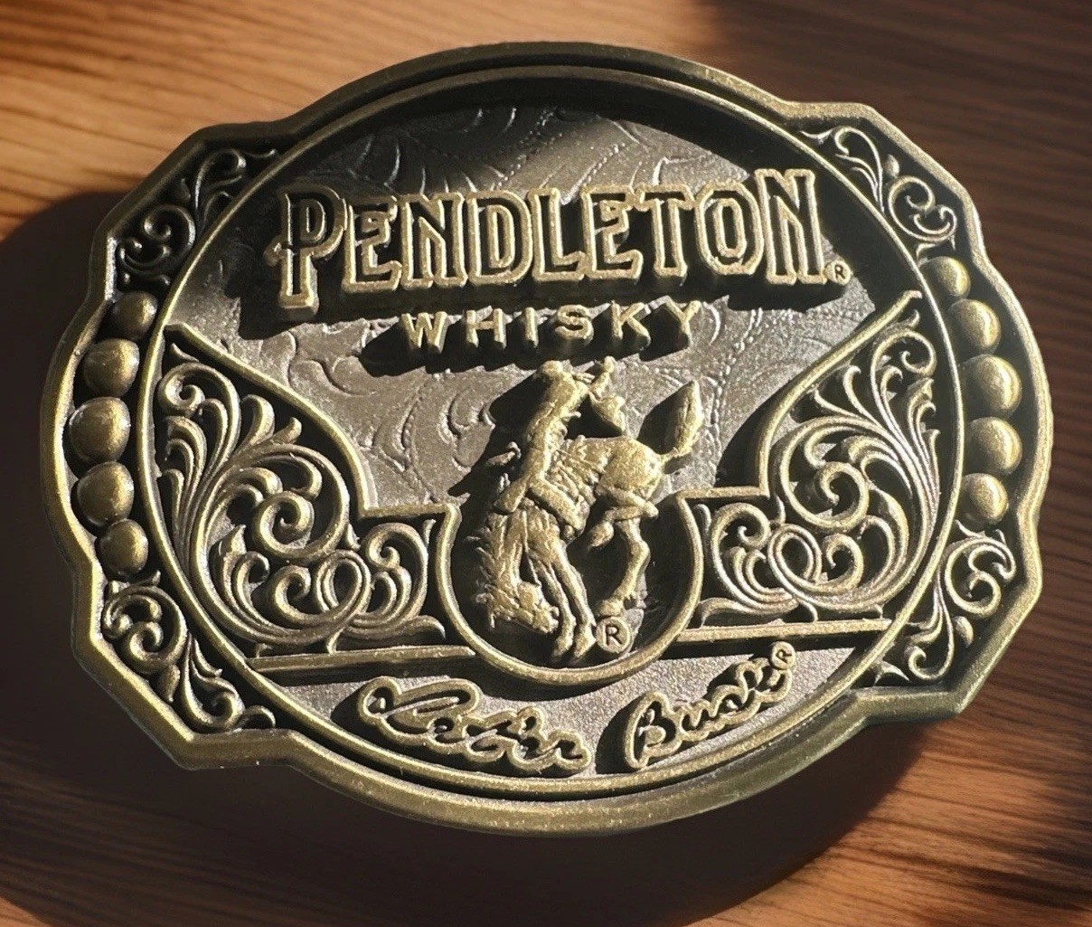Pendleton Whiskey Belt Buckle 2024 Let&rsquo;er Buck Promo Montana Silversmiths GMP488