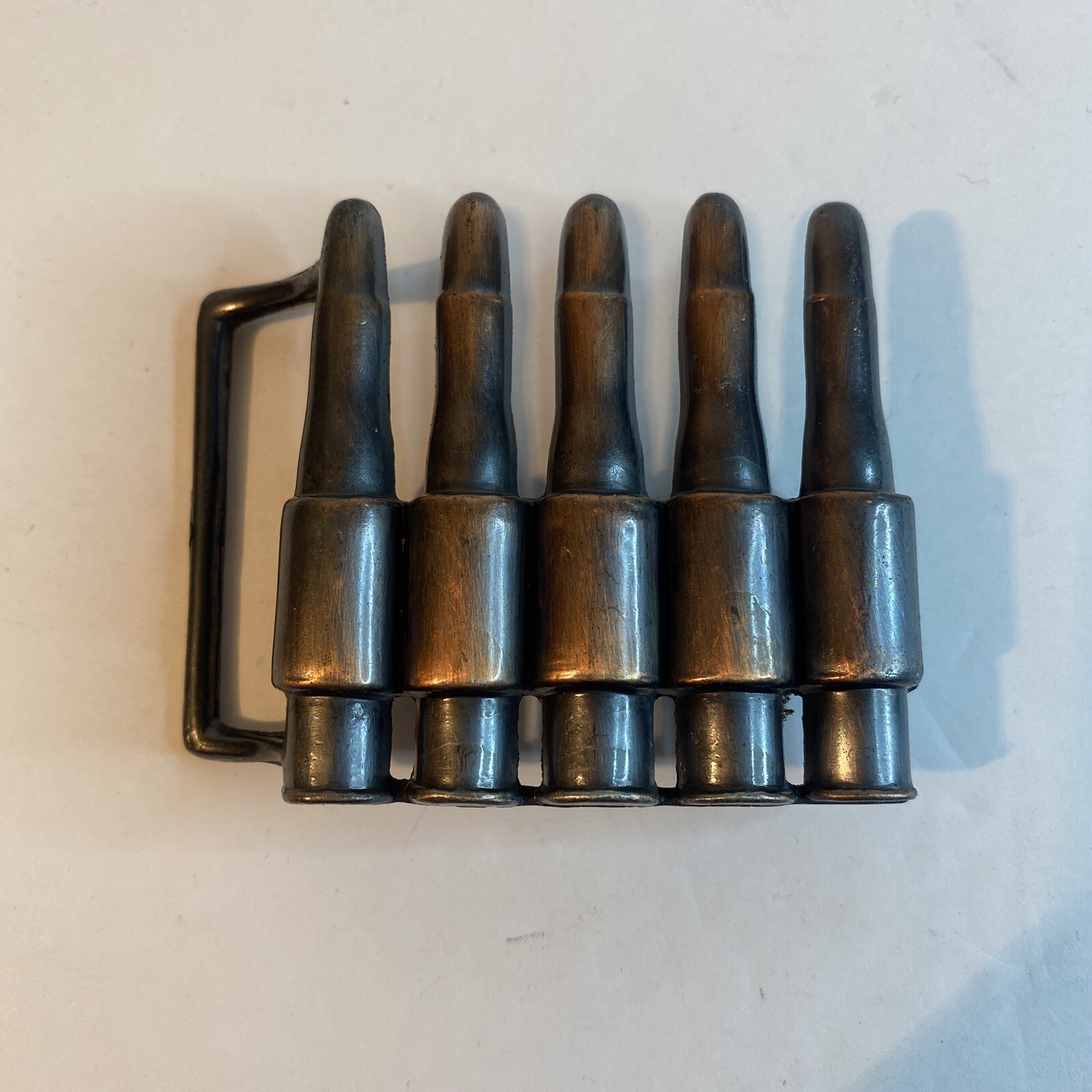 Metal bullet belt buckle copper tone gun ammunition design NEW