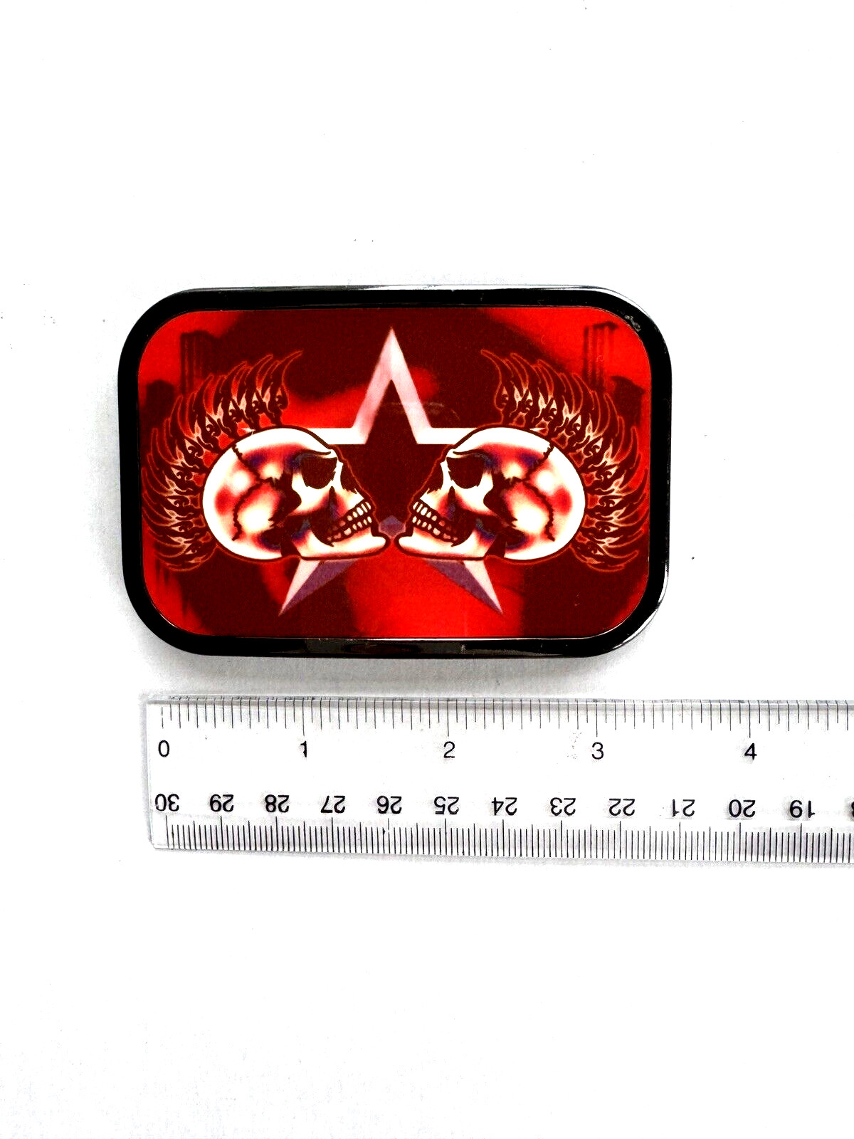Closeout! Two Skull Solid Metal Belt Buckle Red Acrylic Fashion Punk