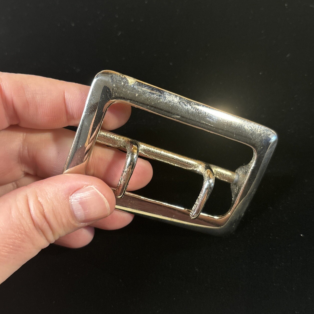 Vintage Solid Brass Chrome Plated 2.25” Double Prong Duty Belt Buckle USA #4