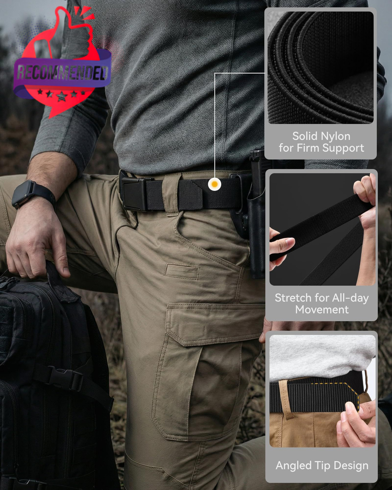 Tactical Belt Men – 1.5&Prime; Stretch Work Belt With Zinc Alloy Buckle | Quick
