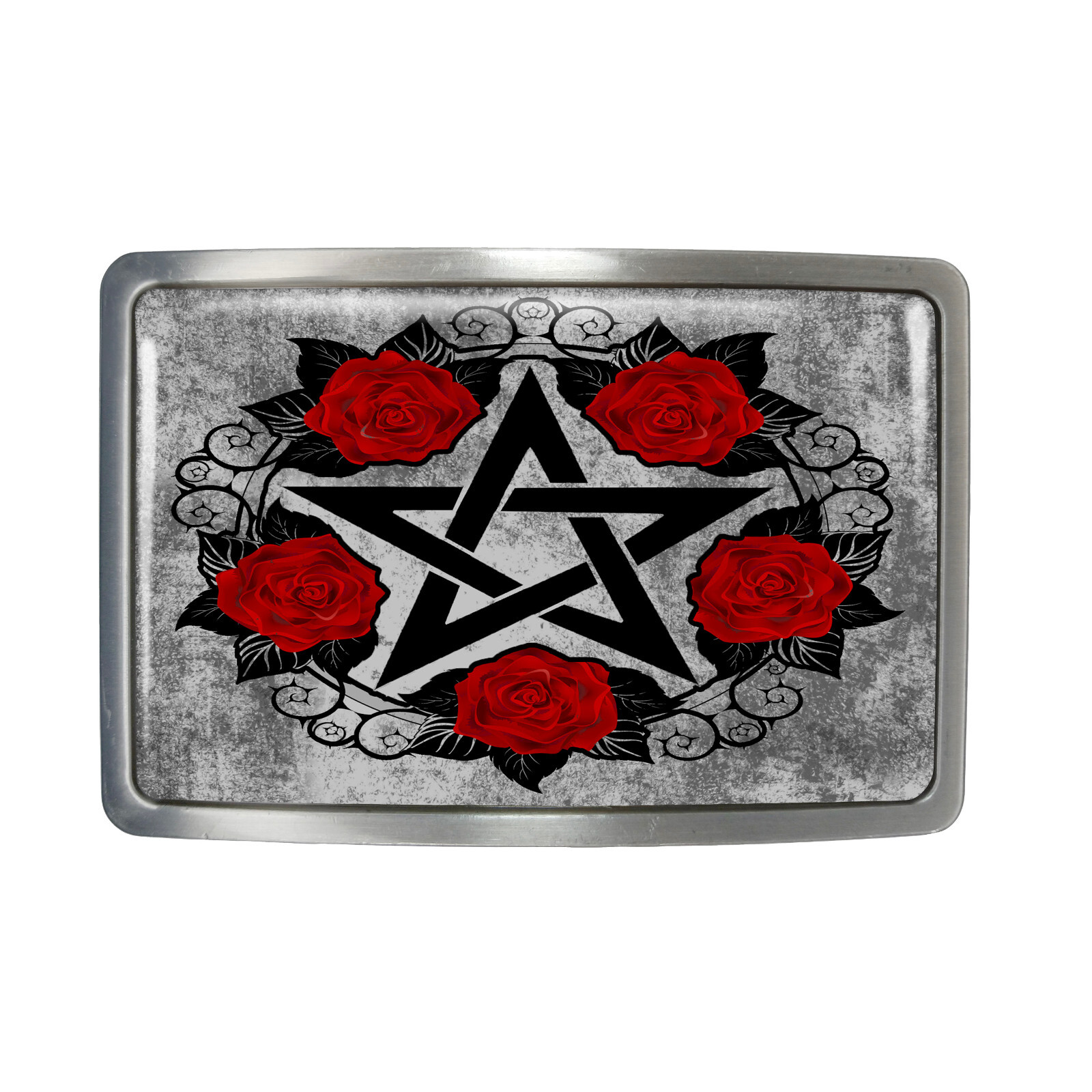Rose Pentagram Belt Buckle – Gothic Pentagram Rectangle Belt Buckle – 940