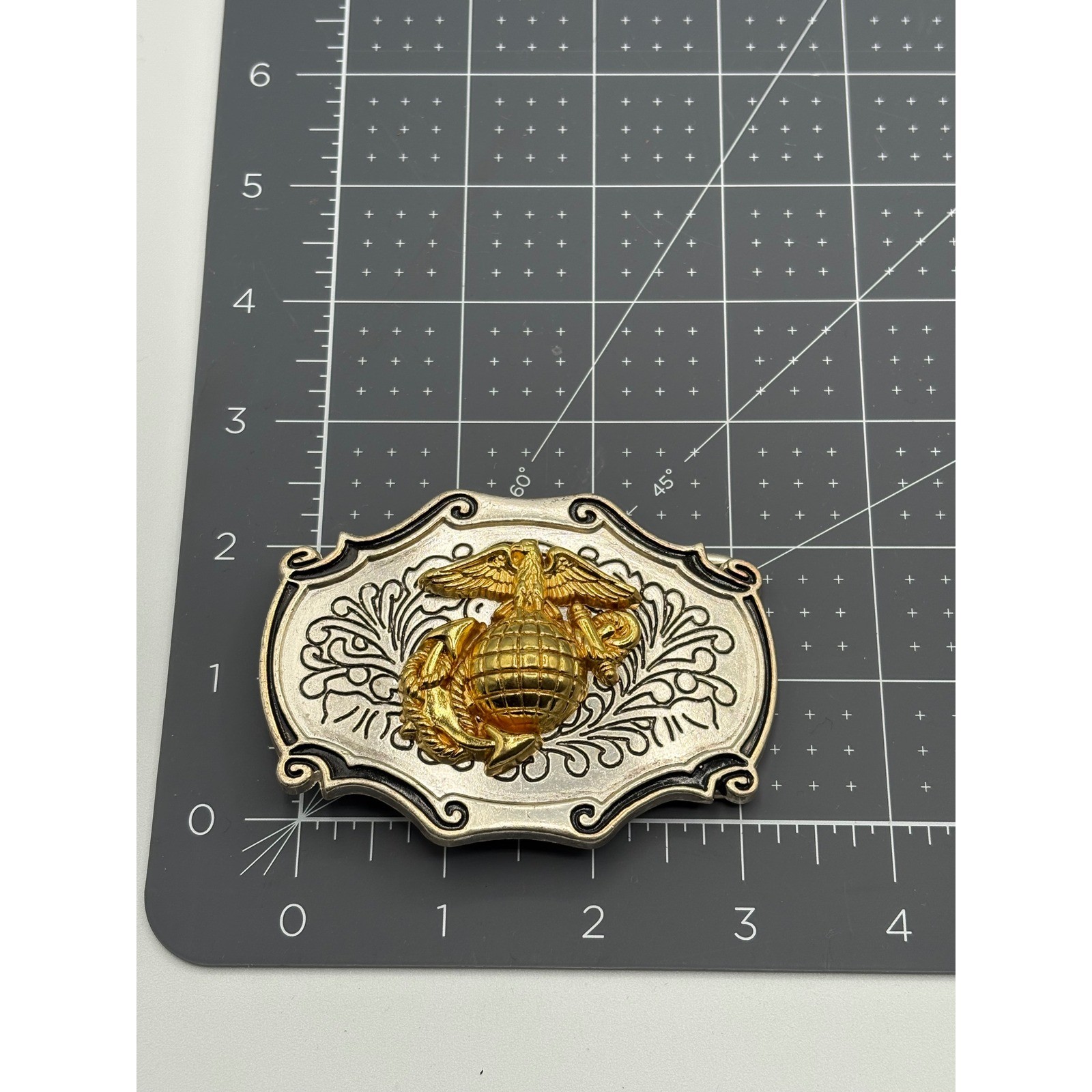 US Marine Corps EGA Belt Buckle Gold Silver Tone Western Scroll USMC Military