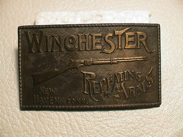 WINCHESTER REPEATING ARMS NEW HAVEN CONN. RIFLE GUN MENS BRASS BELT BUCKLE #2
