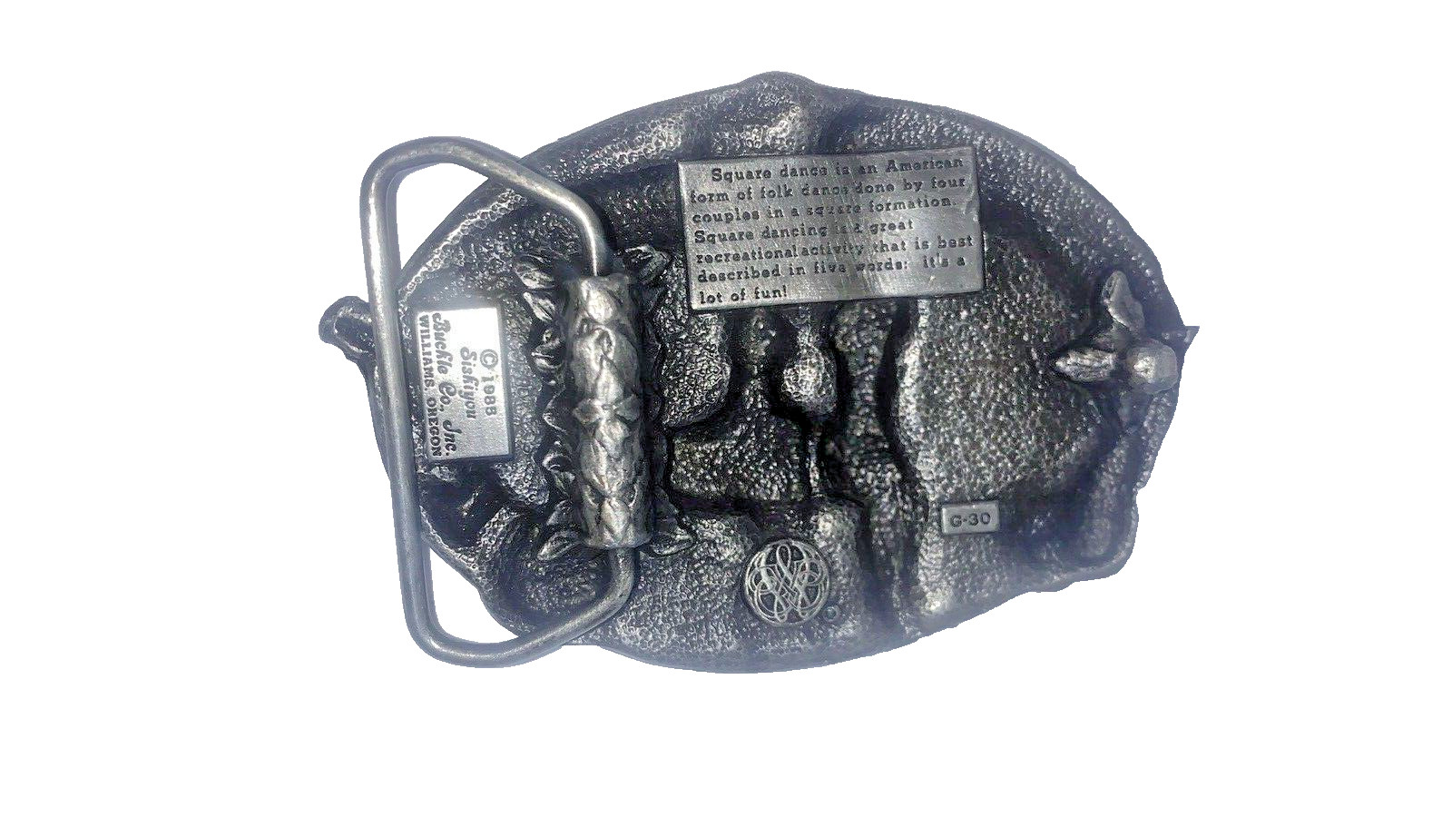 Pewter Belt Buckle Square Dance Couple Dancing Fiddle Banjo 1985 Siskiyou
