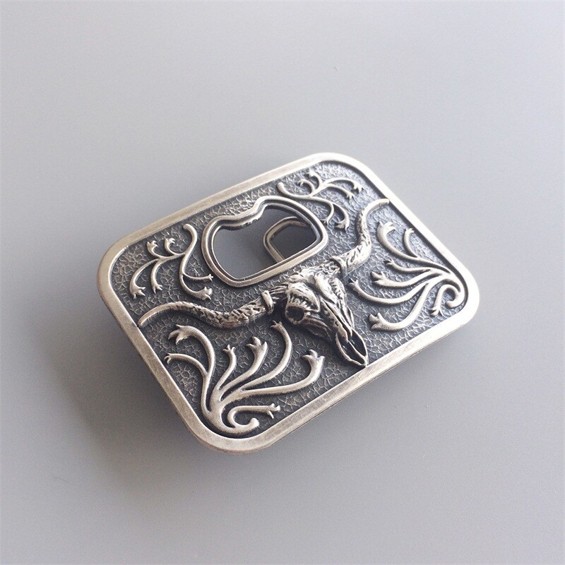 Vintage Silver Plated Long Horn Bull Bottle Opener Belt Buckle also Stock in US