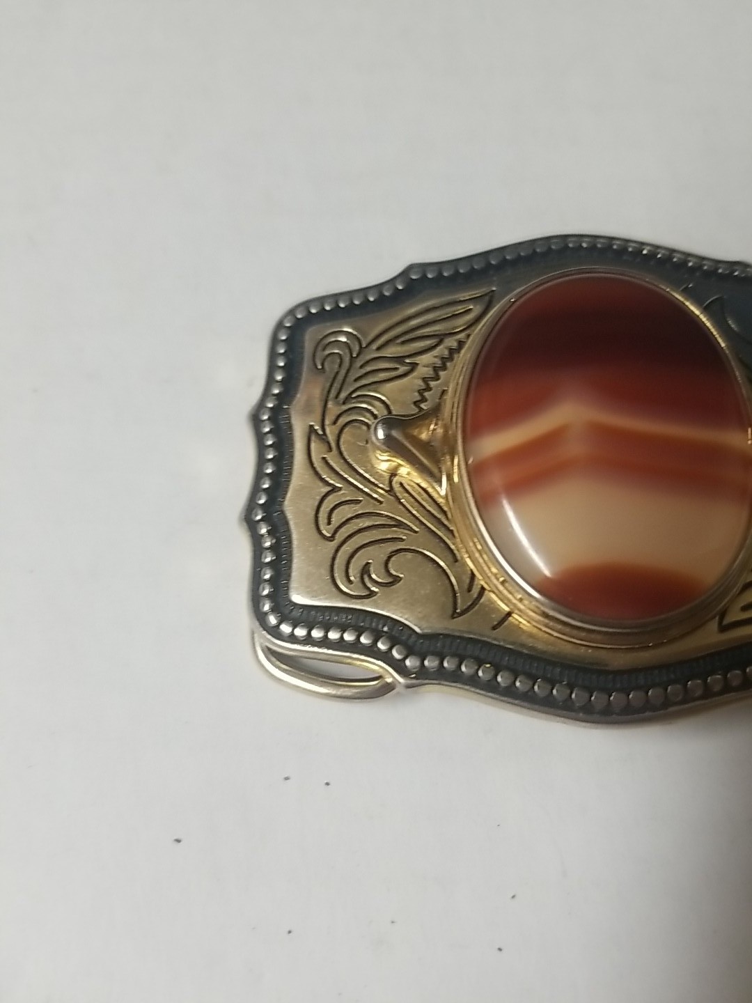 Agate Polished Stone Gold Tone Belt Buckle Southwestern