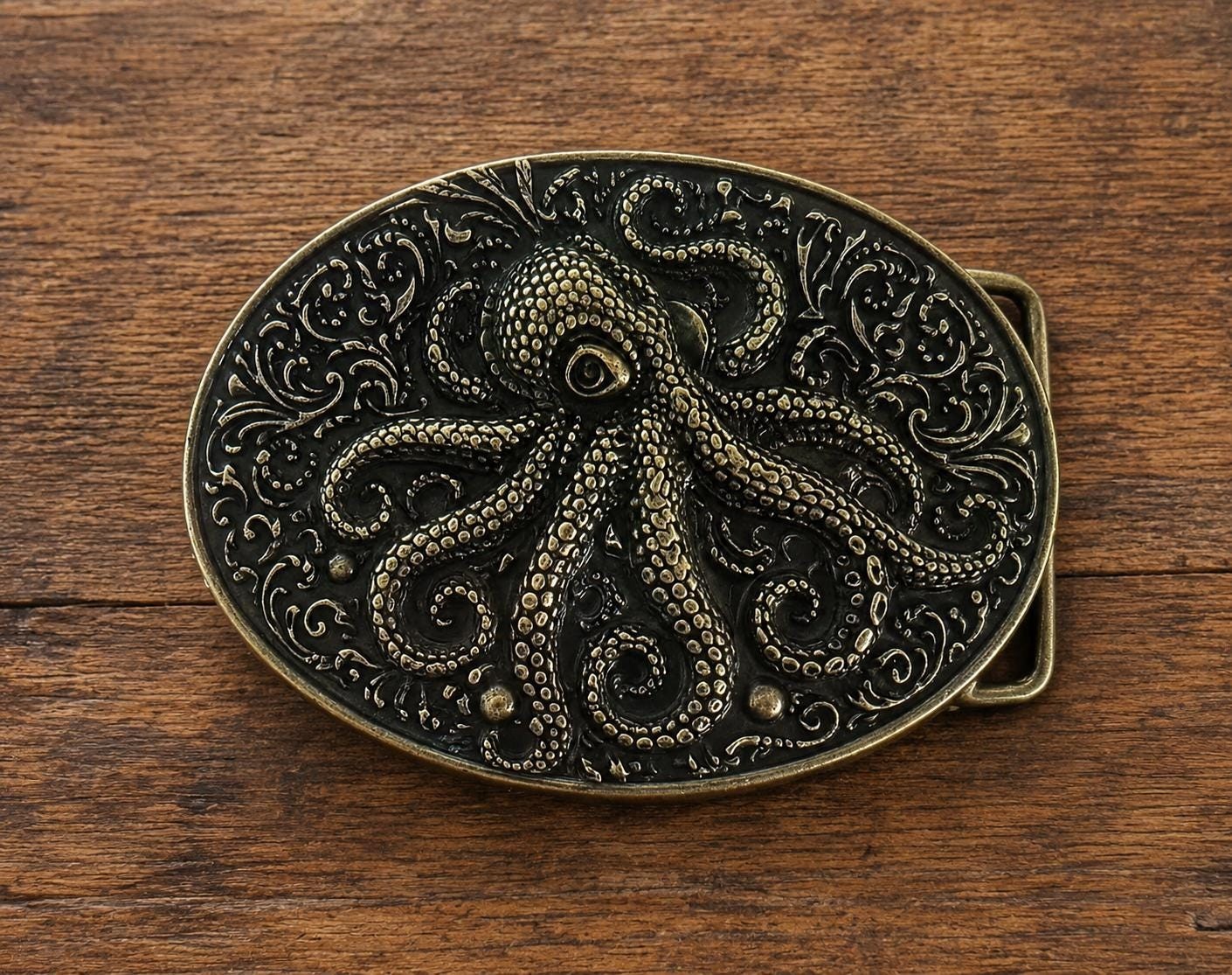 Bronze Octopus Belt Buckle Intricate Nautical Tentacle Western Design Silver