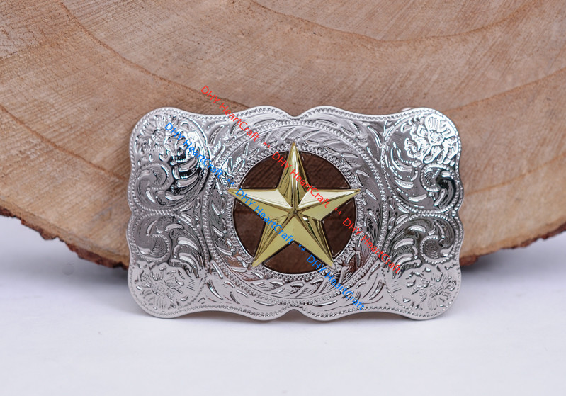 WESTERN COWBOY COWGIRL SLIVER GLOD TEXAS RANGER STAR RODEO TROPHY BELT BUCKLE