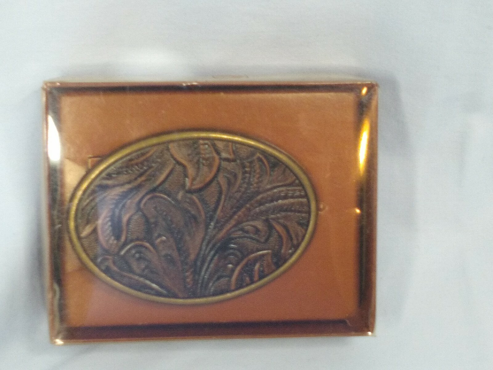 Oden Leaf Pattern USA Made 2 3/4 X 2 inches Belt Buckle in Box