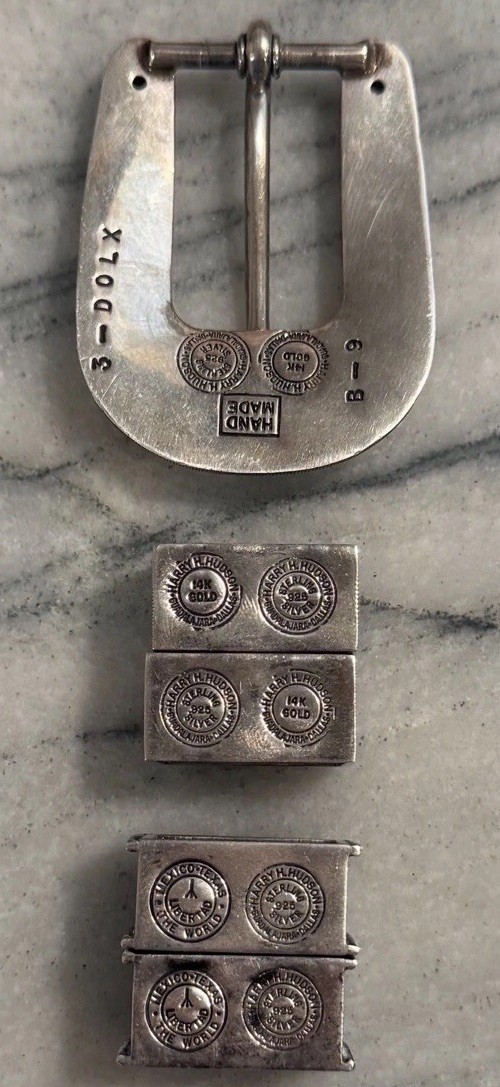 Harry Hudson Sterling Silver 14K Gold Ranger Belt Buckle Set 2 EXTRA LOOPS