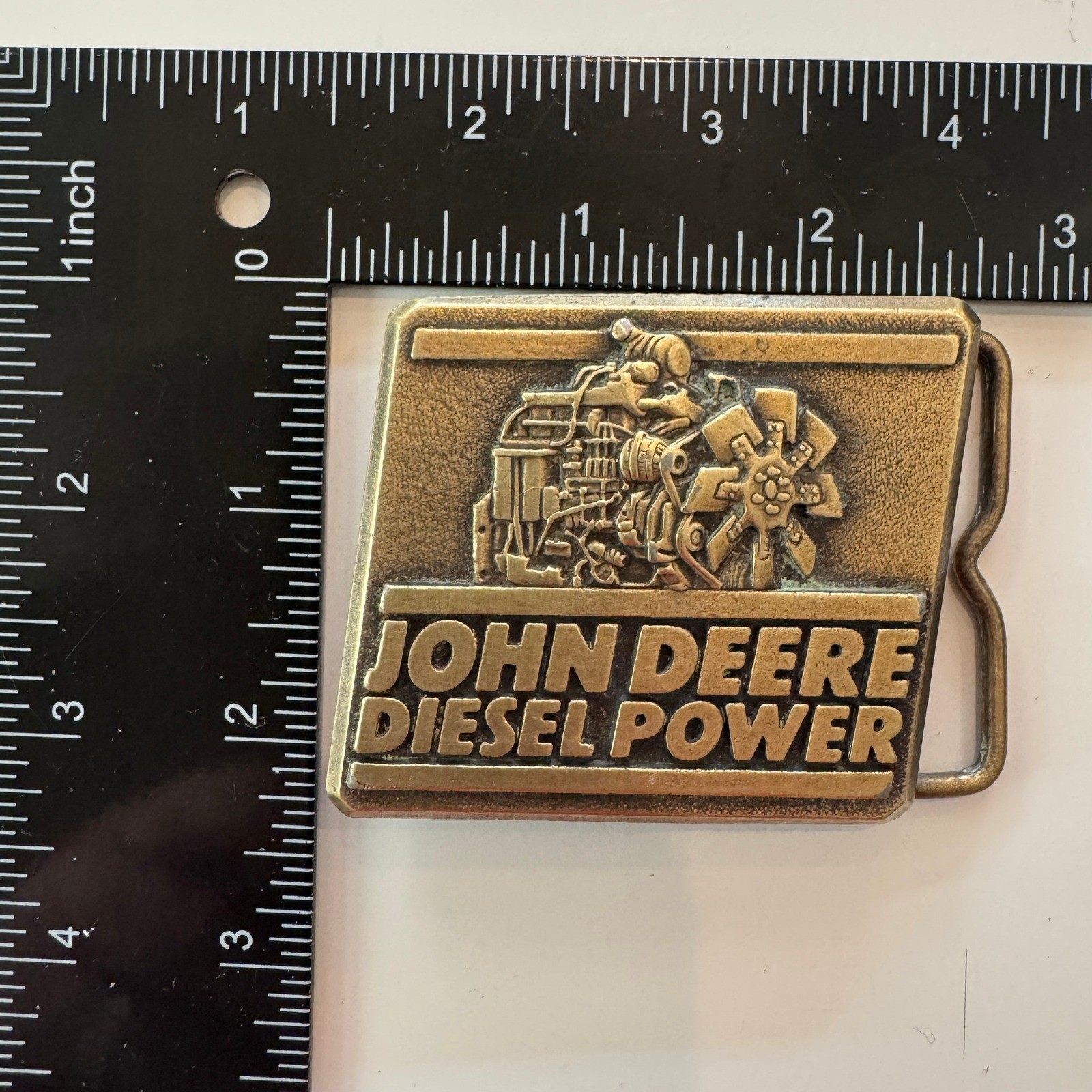 John Deere Diesel Power Belt Buckle Vintage 1989 Engine Tractor Farm Brass