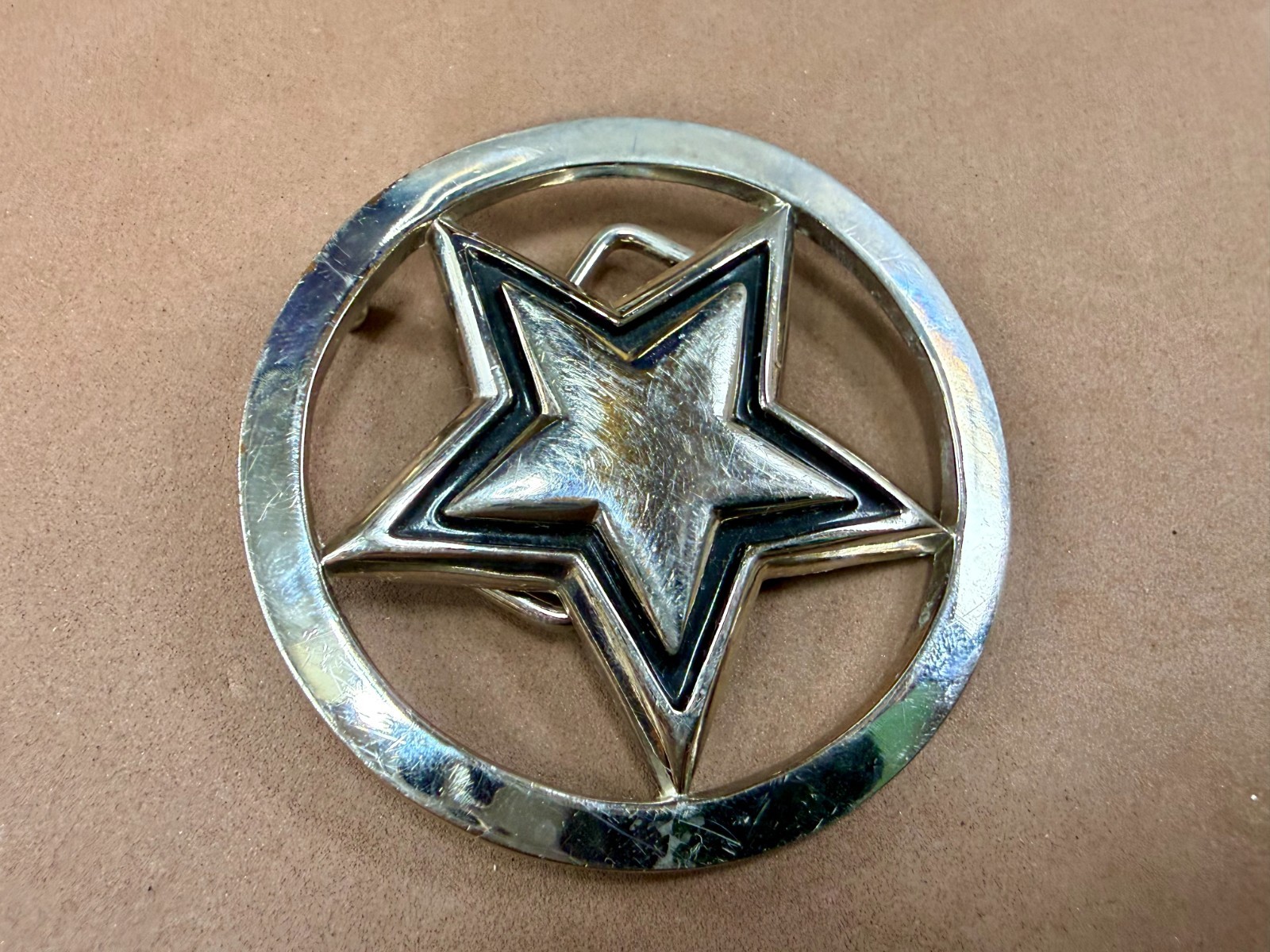 Famous Stars & Straps Five Point Star Logo See-Trough Silver Color Belt Buckle