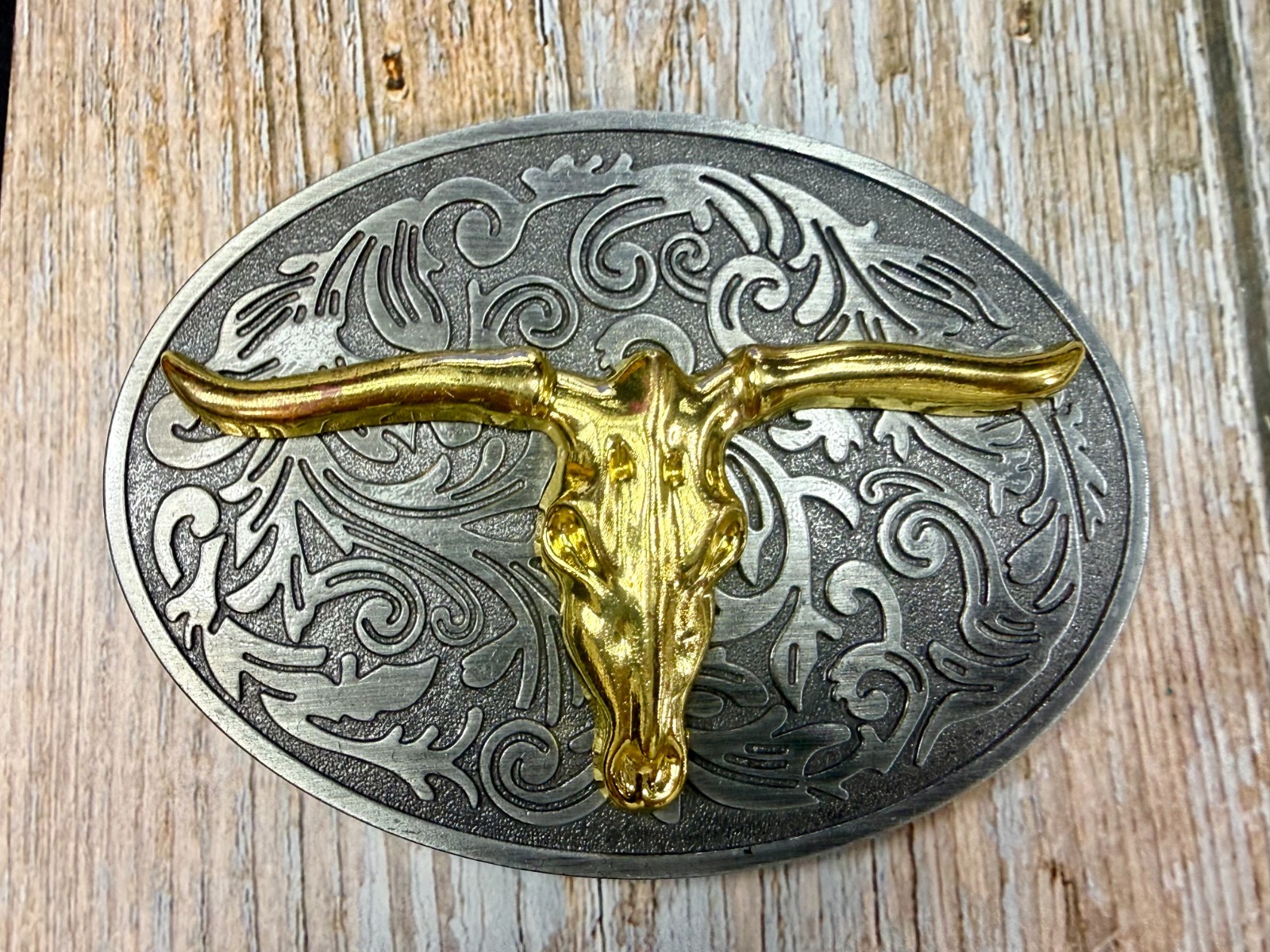 Longhorn Cow Bull Head Steer Skull Silver Gold Color Western Cowboy Belt Buckle