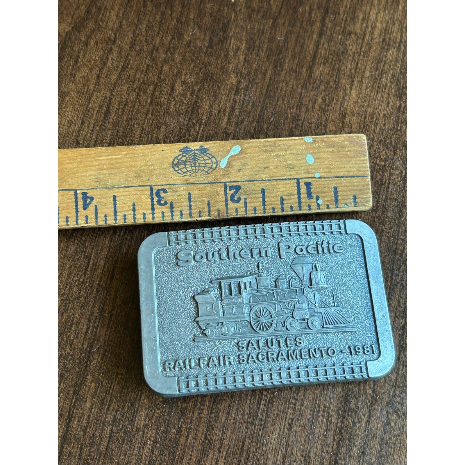 Vintage 1981 Southern Pacific Railfair Sacramento pewter belt buckle