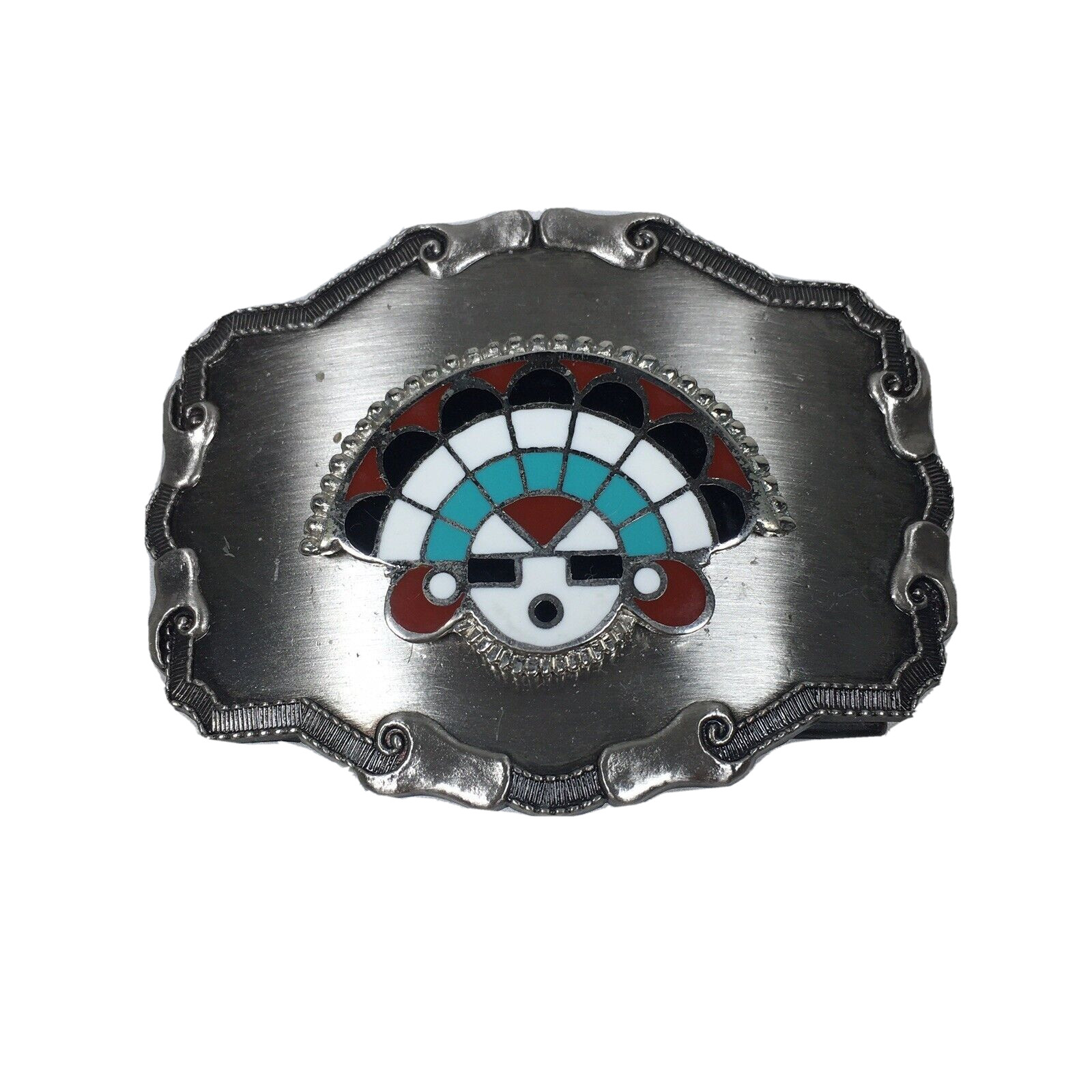 Men&rsquo;s Belt Buckle Enamel Sun Face Southwestern Tribal Style Blue Red Black