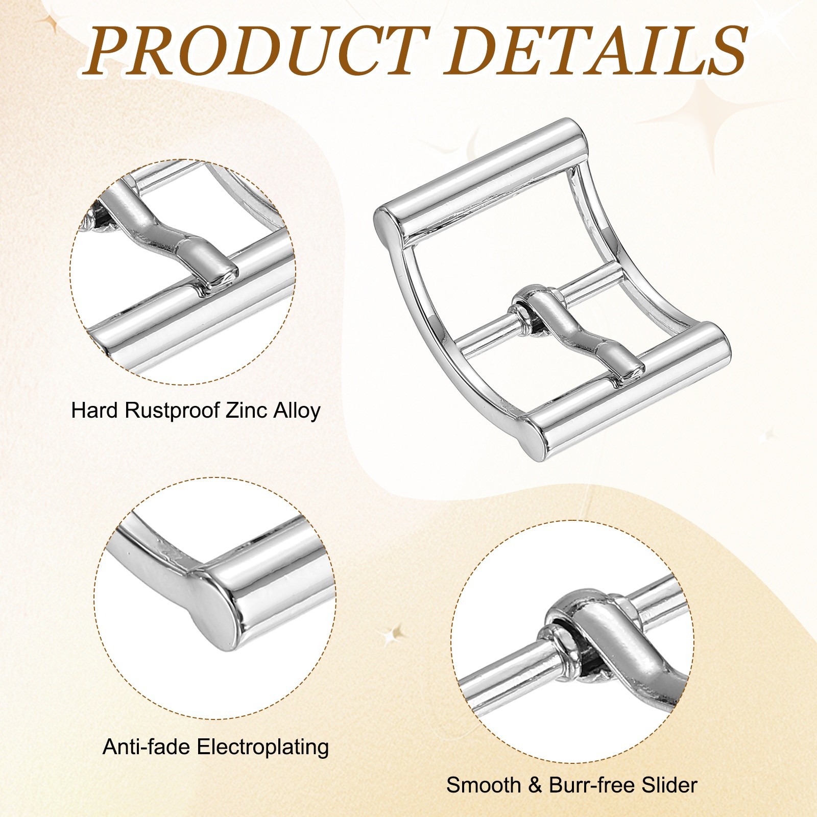 4Pcs Single Prong Belt Buckle 0.75&Prime; ID Curved Bow Buckle for Shoes, Silver