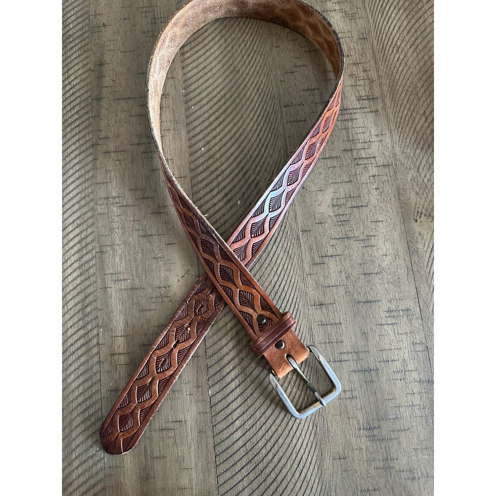 Vintage USA Tooled Leather Belt Size 34/36 | Western Mfg Buckle Boho Workwear