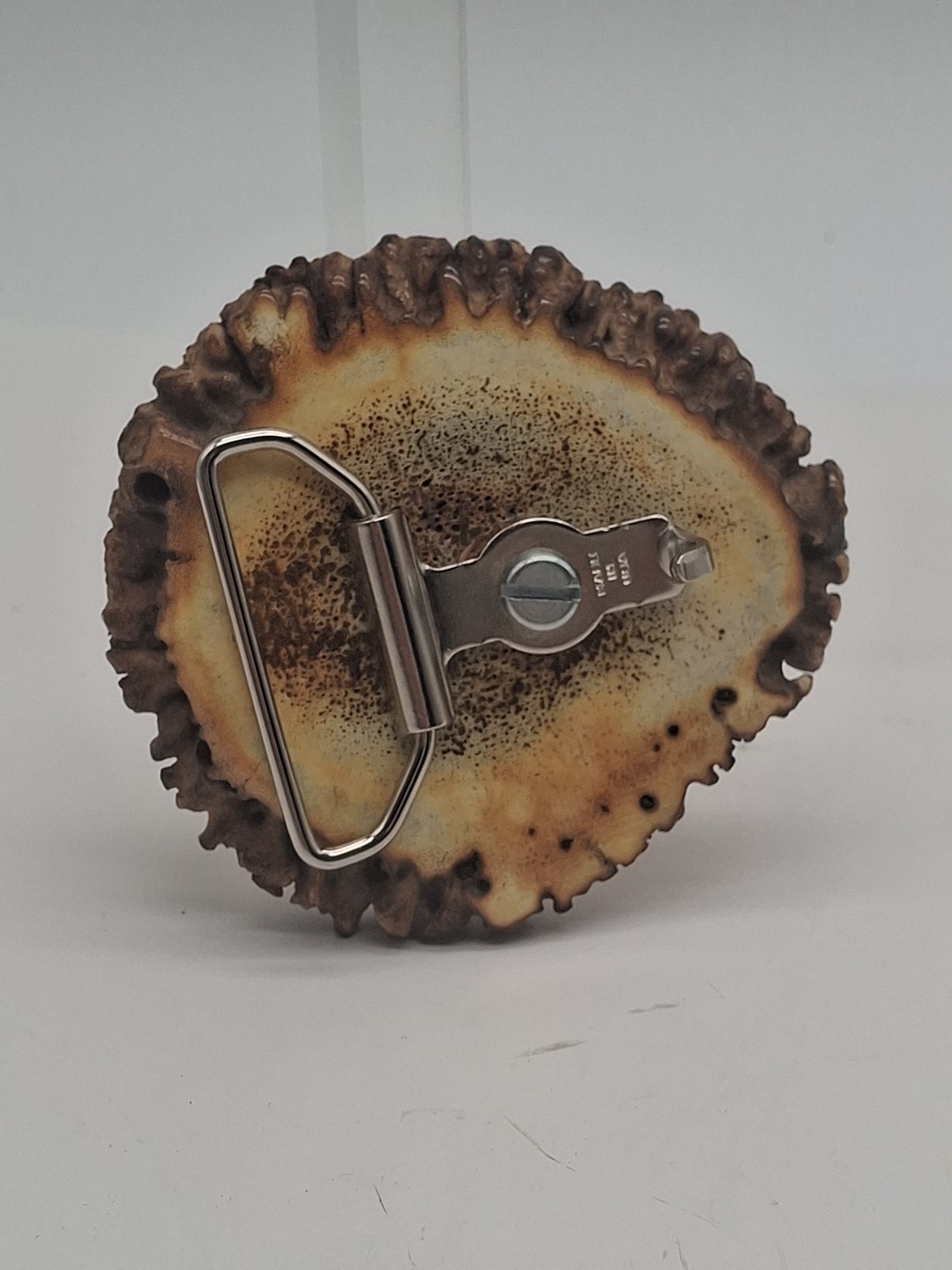Vintage Handcrafted Elk Antler Burr Belt Buckle Buck