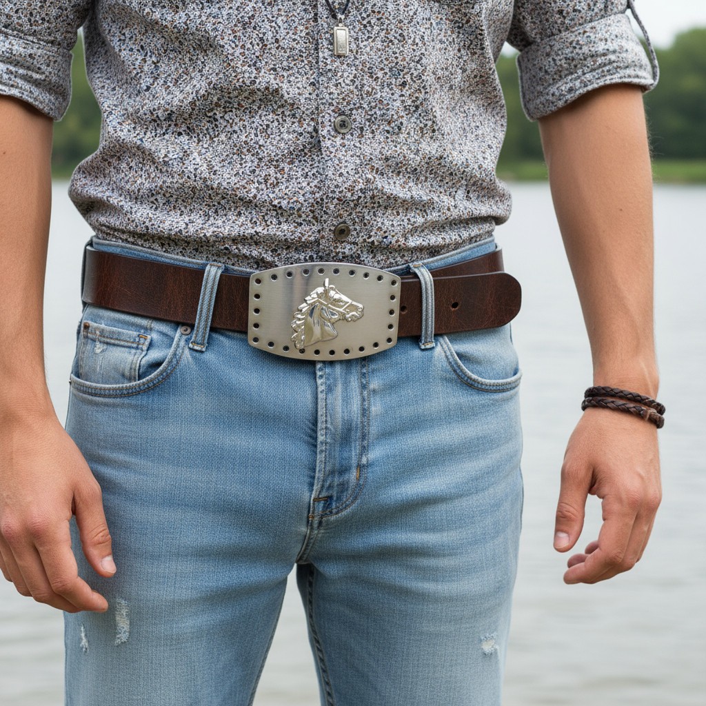 Men Women Western Fashion Belt Buckle Silver Metal Rodeo Horse Big Square Holes