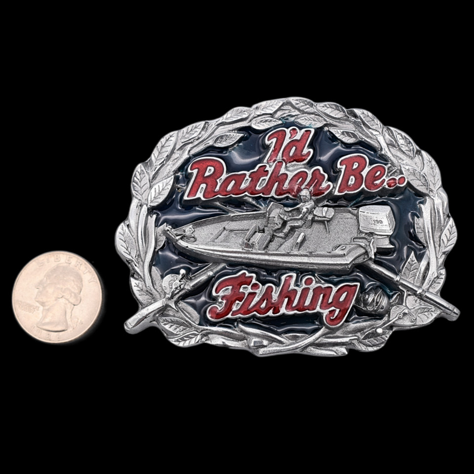 I&rsquo;d Rather Be Fishing Boat Outboard Motor Belt Buckle