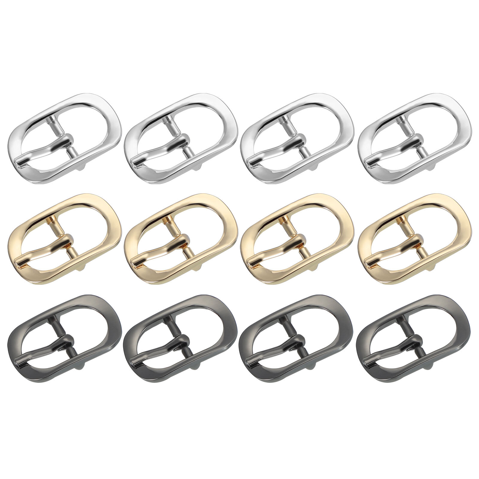 12Pcs 0.6&Prime; Single Prong Metal Roller Pin Belt Buckles Black/Silver/Light Gold