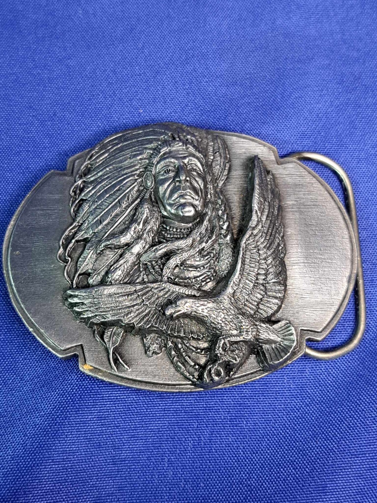 Vintage 1989 Native American Eagle Belt Buckle Siskiyou Belt Co KG Western