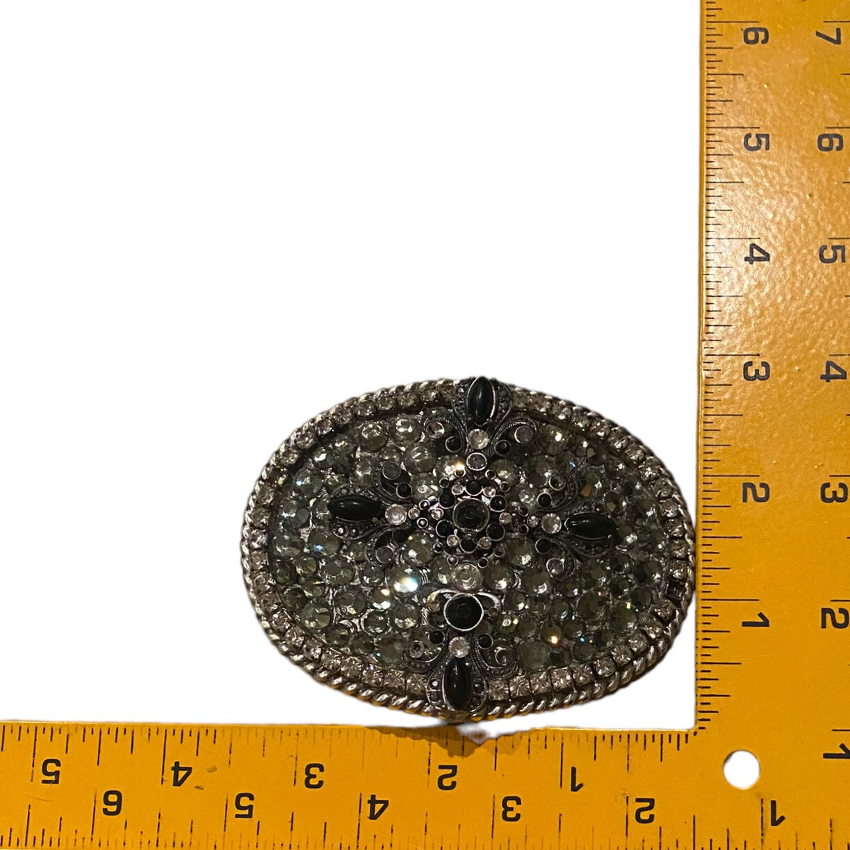Women&rsquo;s Cross Belt Buckle Silver Tone Western Rhinestones White Black
