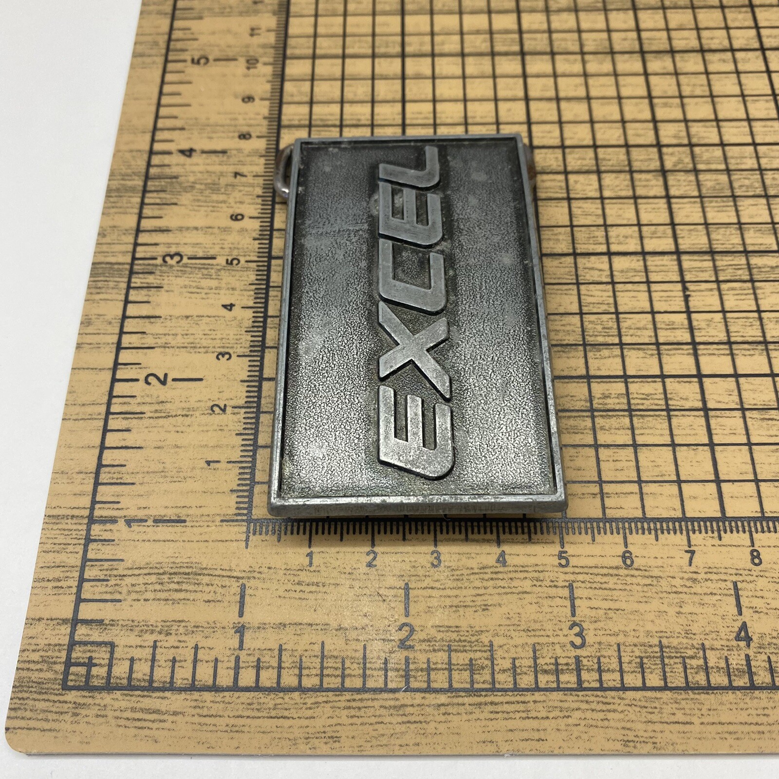 Excel Belt Buckle Metal Pewter tone Raised Lettering Made in USA Vintage
