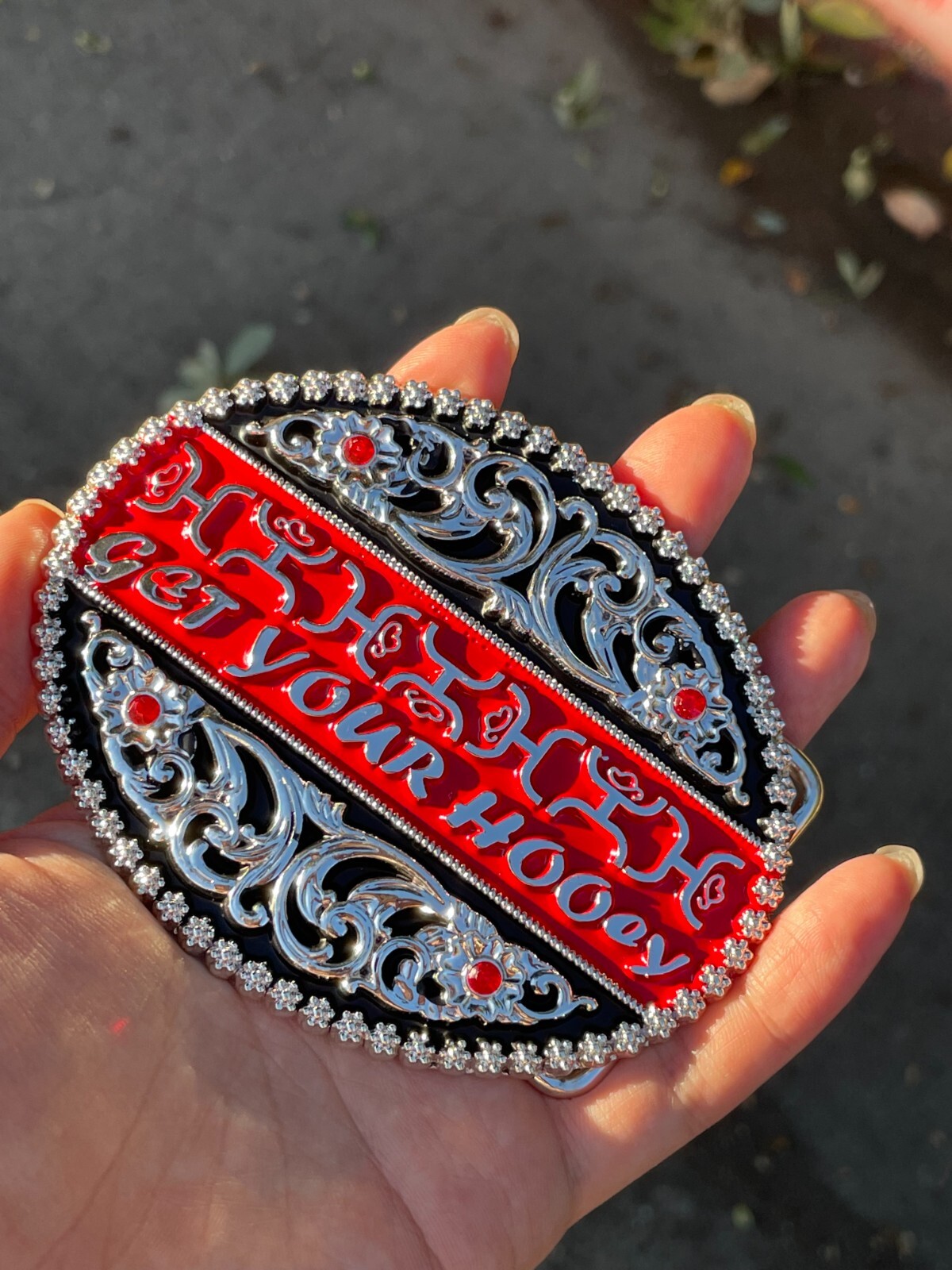 Western Buckle Silver Black Red Cowboy 4×3 for 2 » Hooey Buckle Hebilla Vaquero
