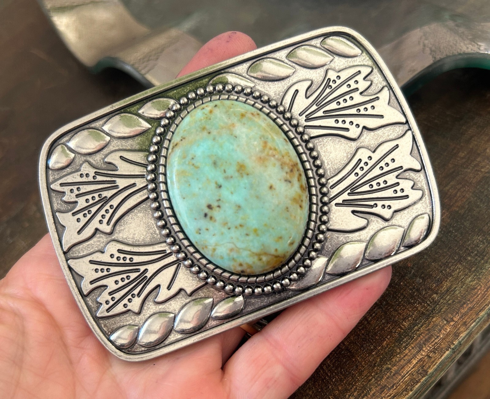 Turquoise Stone Belt Buckle Western Cowboy Cowgirl Rodeo Ranch Style Gift