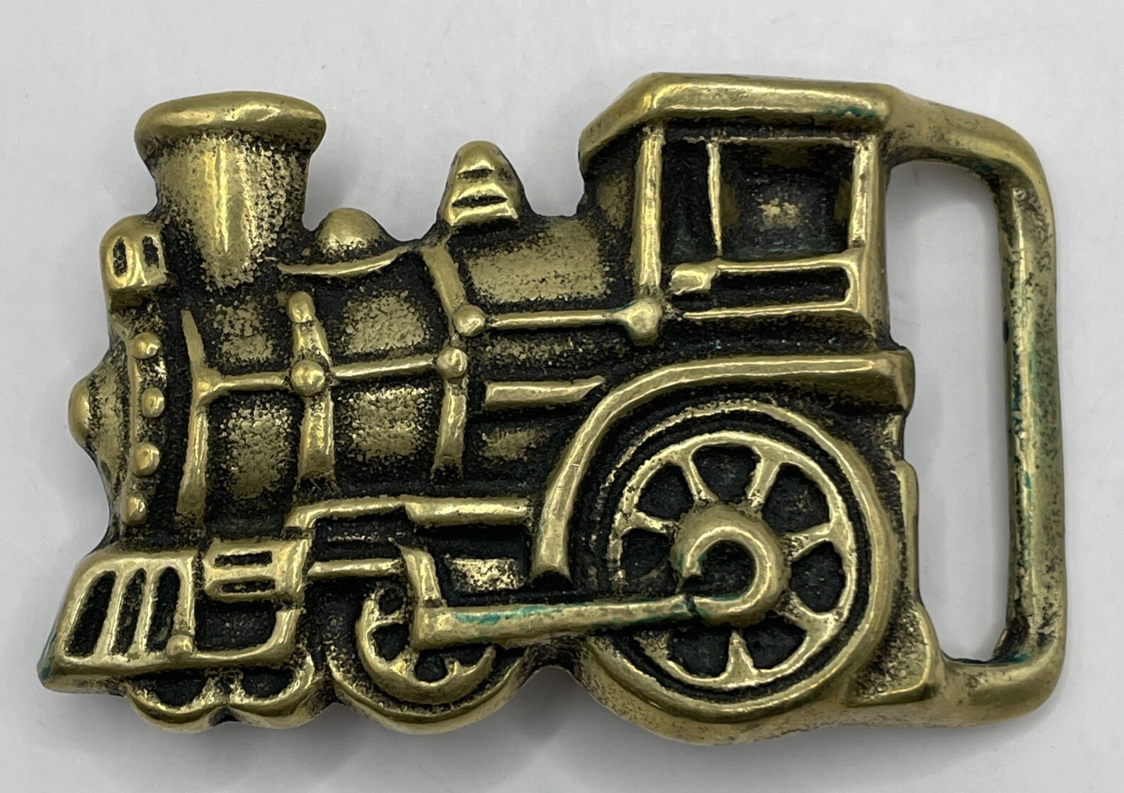 VINTAGE Solid Brass Train Belt Buckle Locomotive Engine Steam