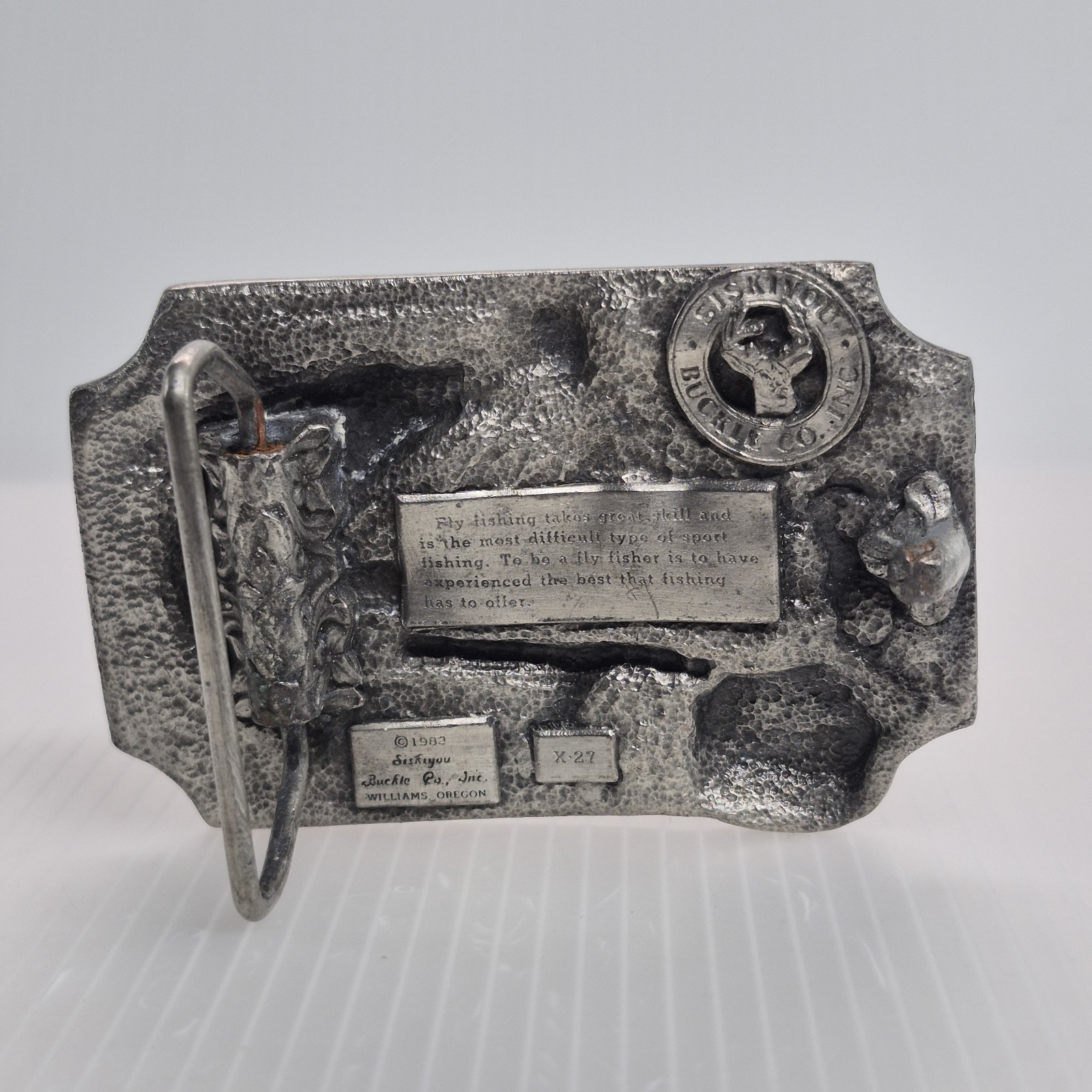 Siskiyou Buckle Co Fisherman Fishing Angler Oregon K-27 1983 Mountains Pewter